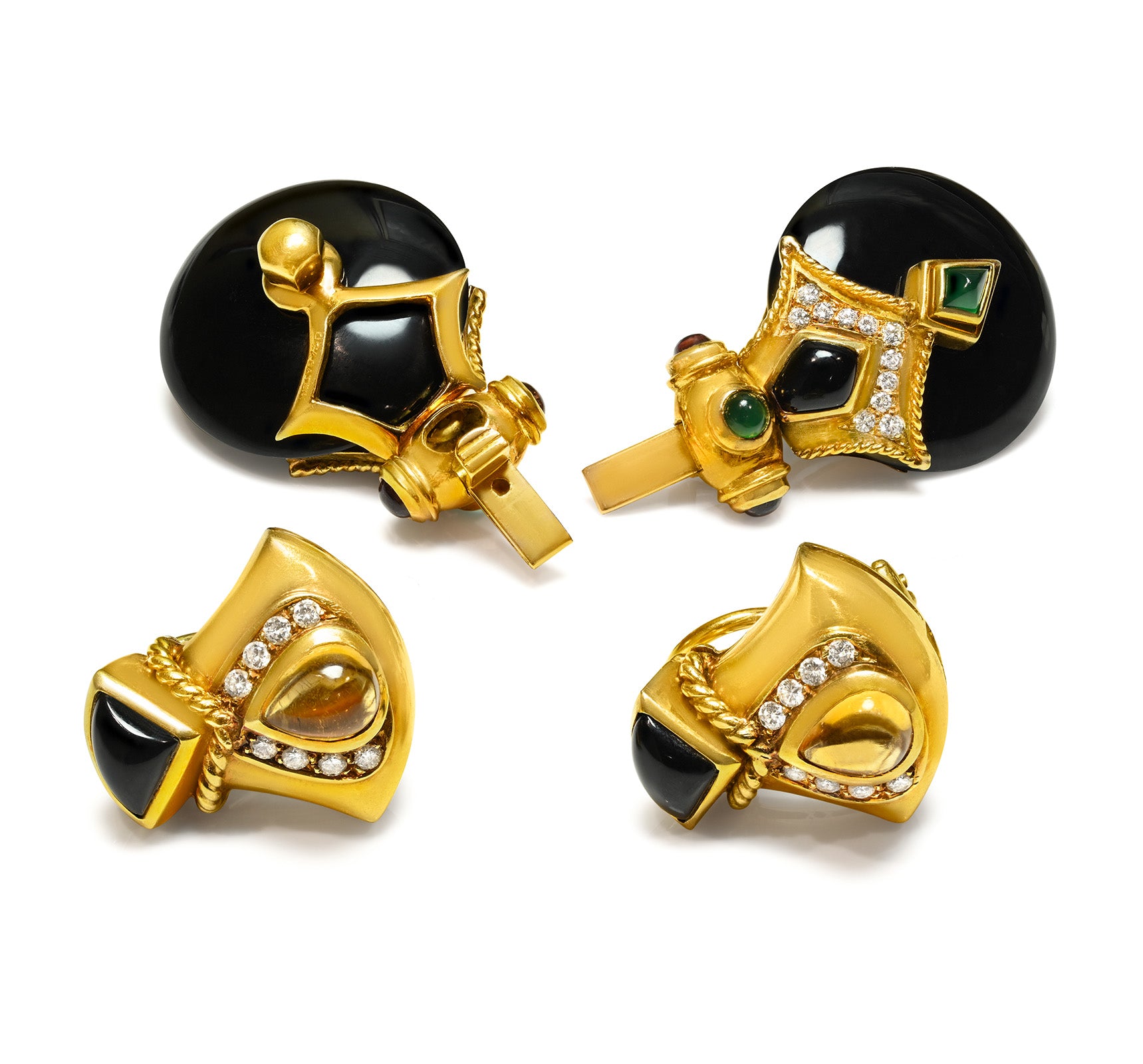 Baten 18K Gold Onyx Diamond Gemstone Convertible Drop Earrings