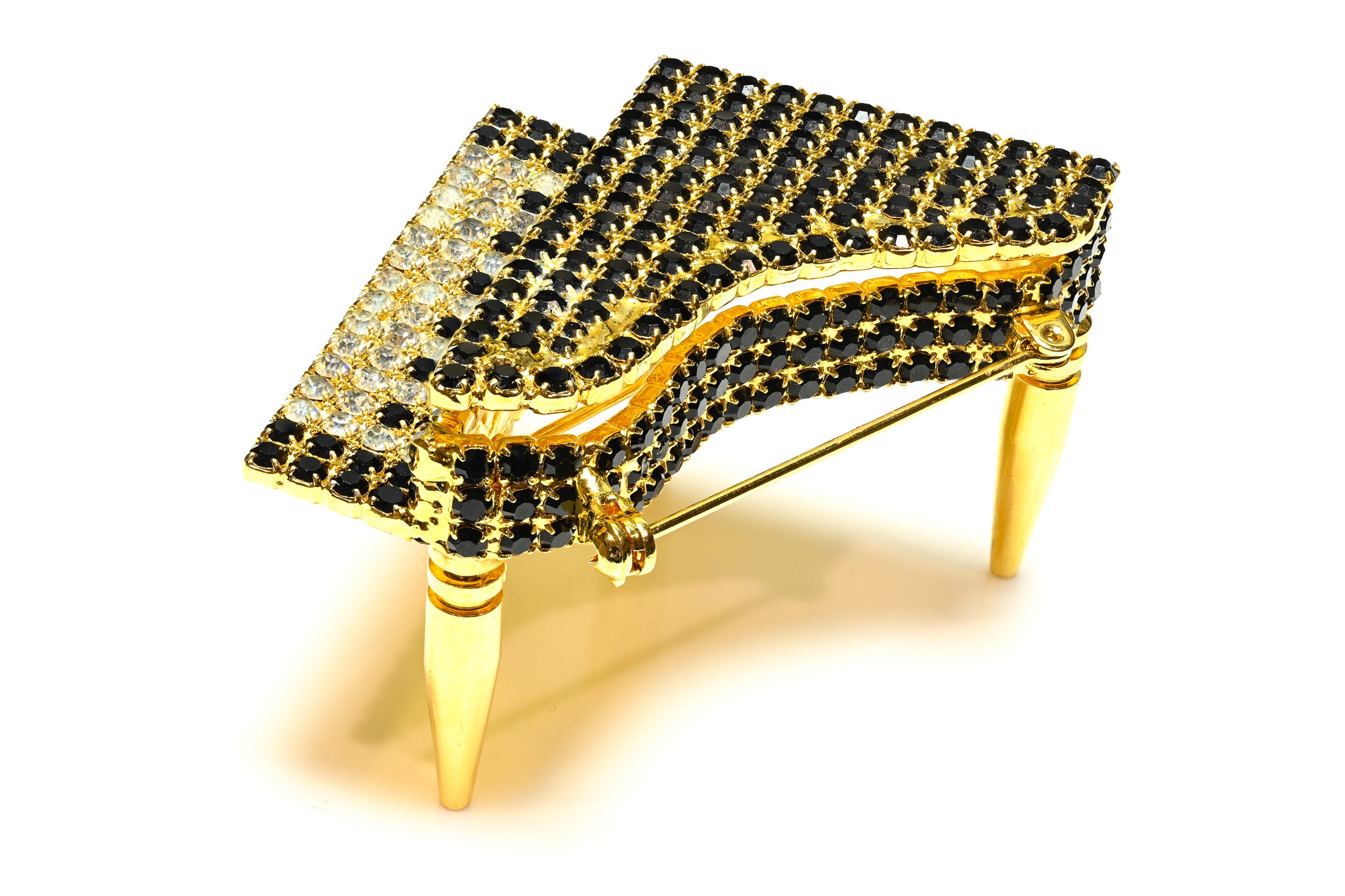 Vintage Bauer Gold Plated Black Crystal Piano Brooch 1