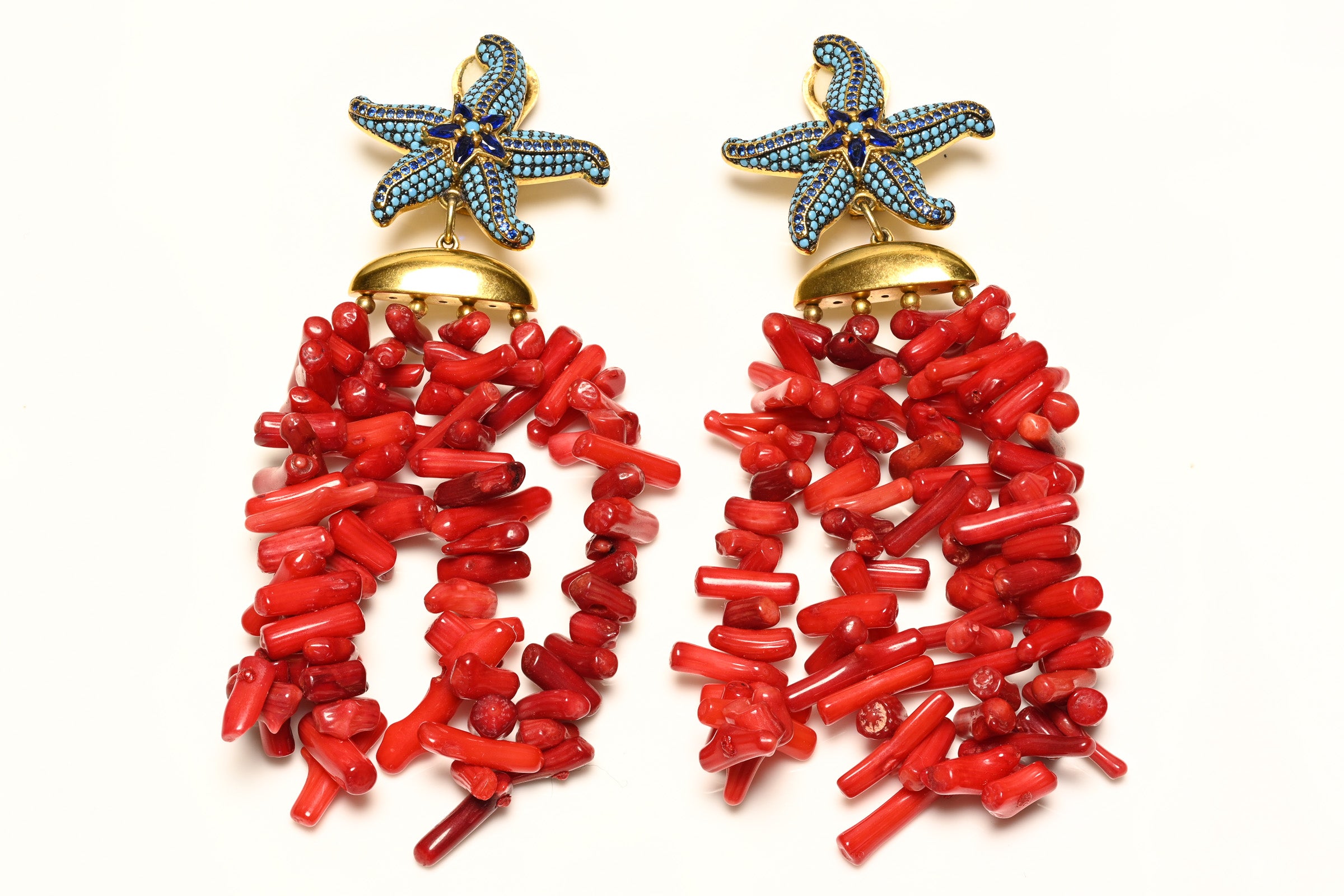 Begum Khan Starfish Coral Tassel Earrings