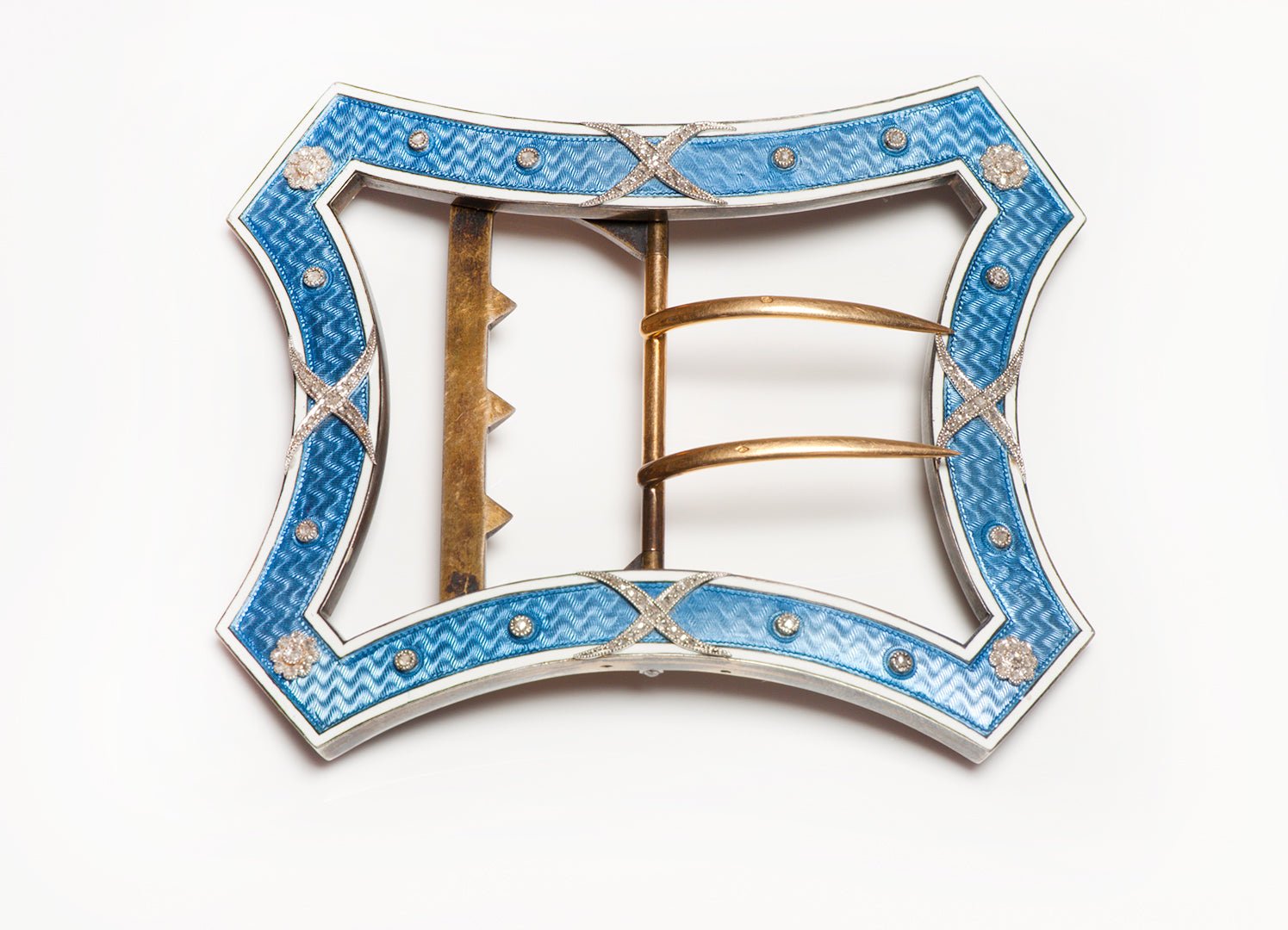 Belle Epoque Enamel Diamond Gold Silver Belt Buckle Attrib. to Cartier