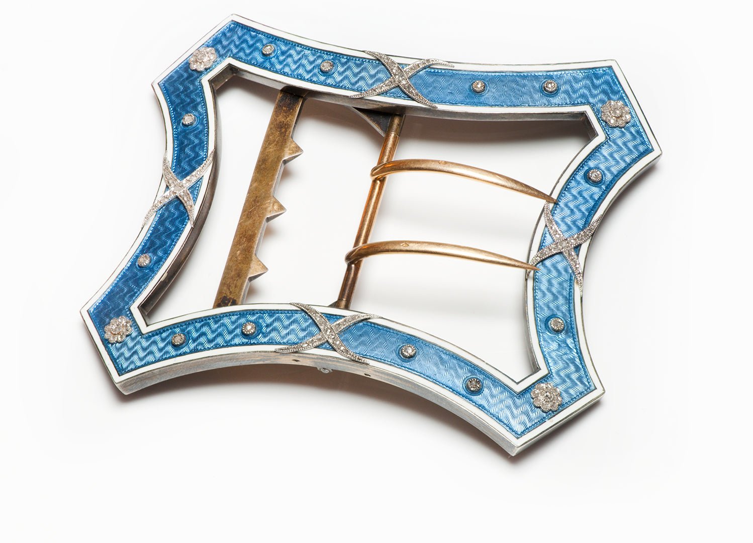 Belle Epoque Enamel Diamond Gold Silver Belt Buckle Attrib. to Cartier