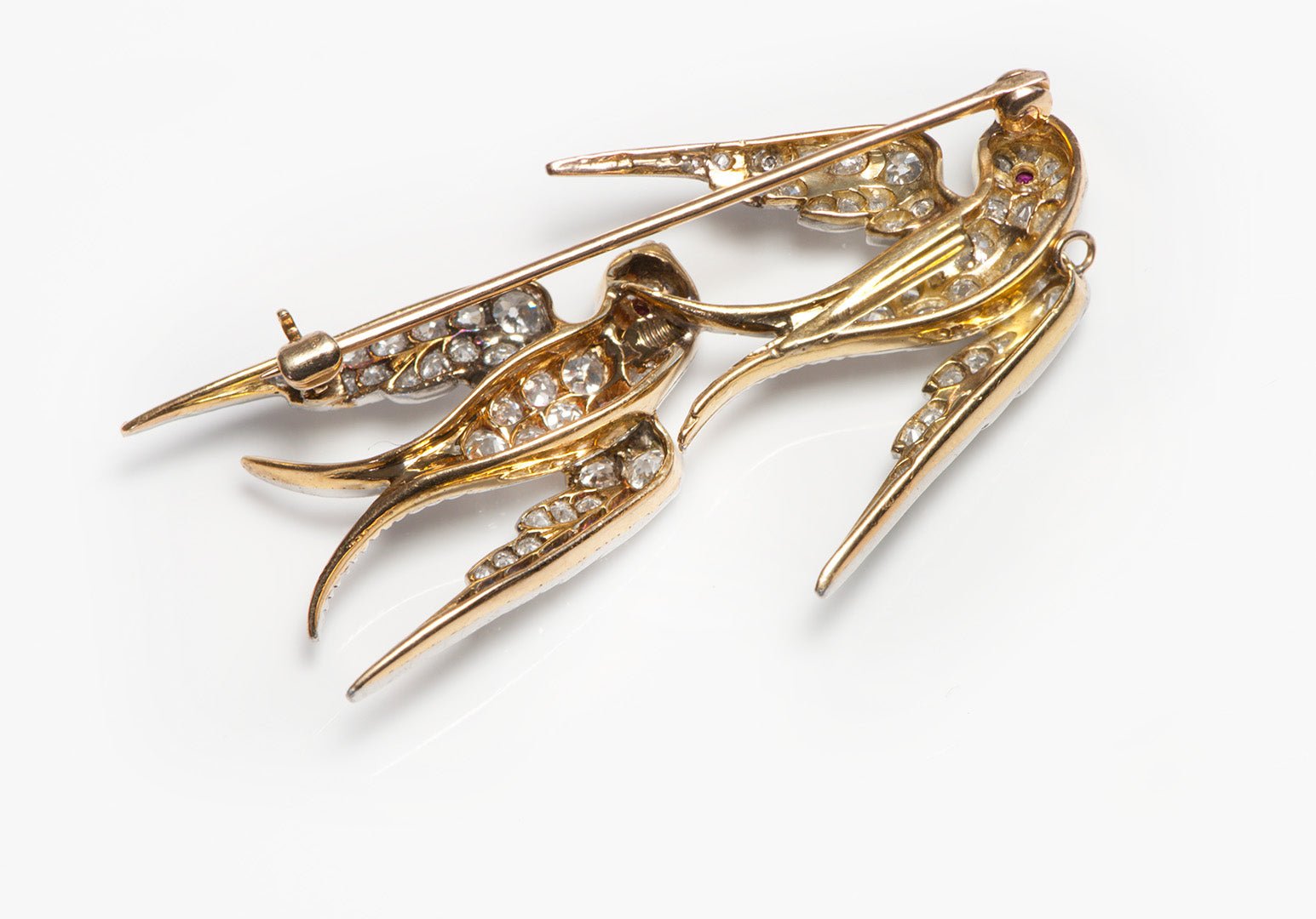 Belle Epoque Old Mine Cut Diamond Bird Brooch