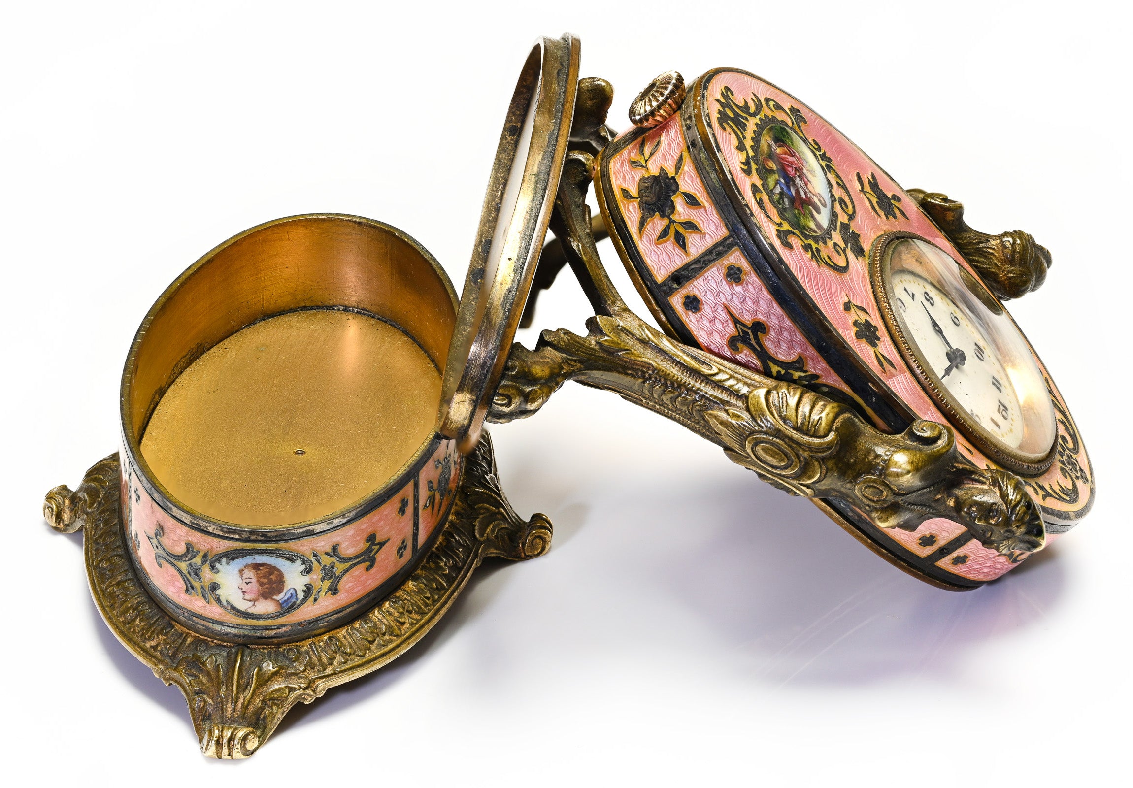 Belle Époque Miniature Clock Bronze Silver Guilloché Enamel