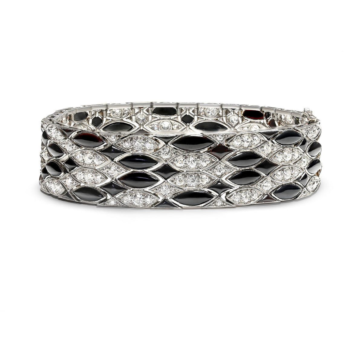 Antique Belle Epoque Platinum Diamond and Onyx Bracelet