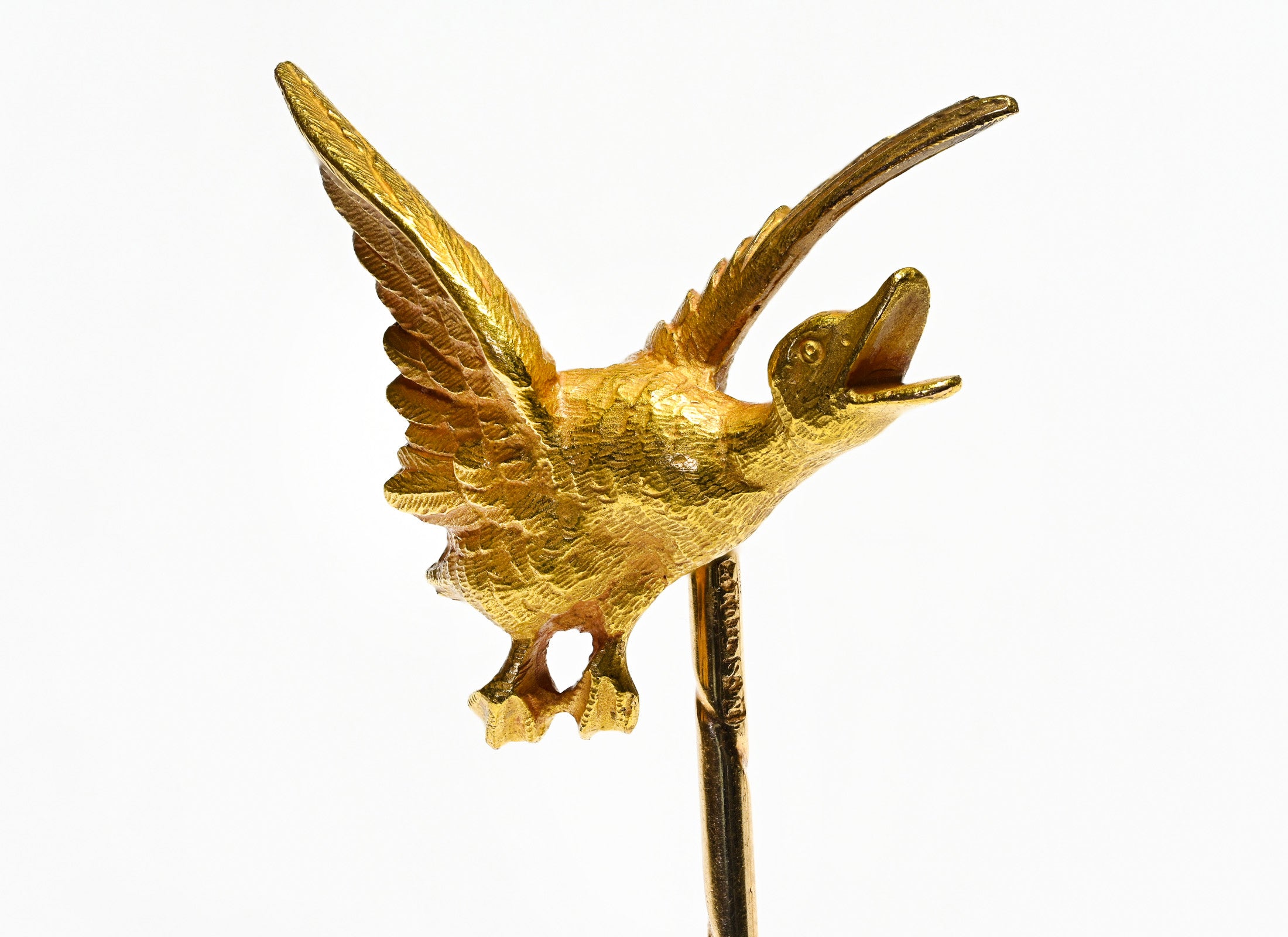 M. Schutz Art Nouveau Carved 18K Gold Bird Stick Pin
