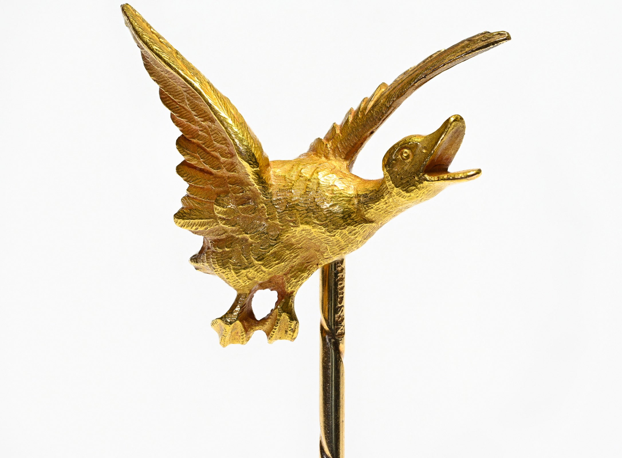 M. Schutz Art Nouveau Carved 18K Gold Bird Stick Pin