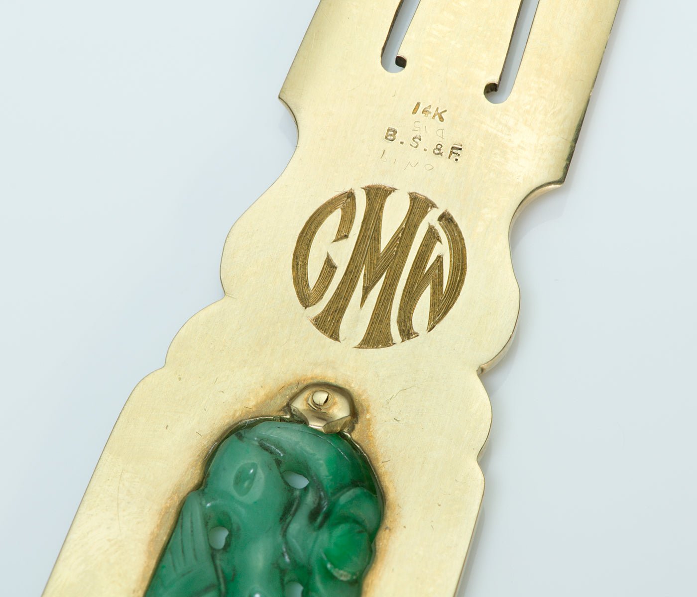 Black Starr & Frost Carved Jade Gold Enamel Letter Opener