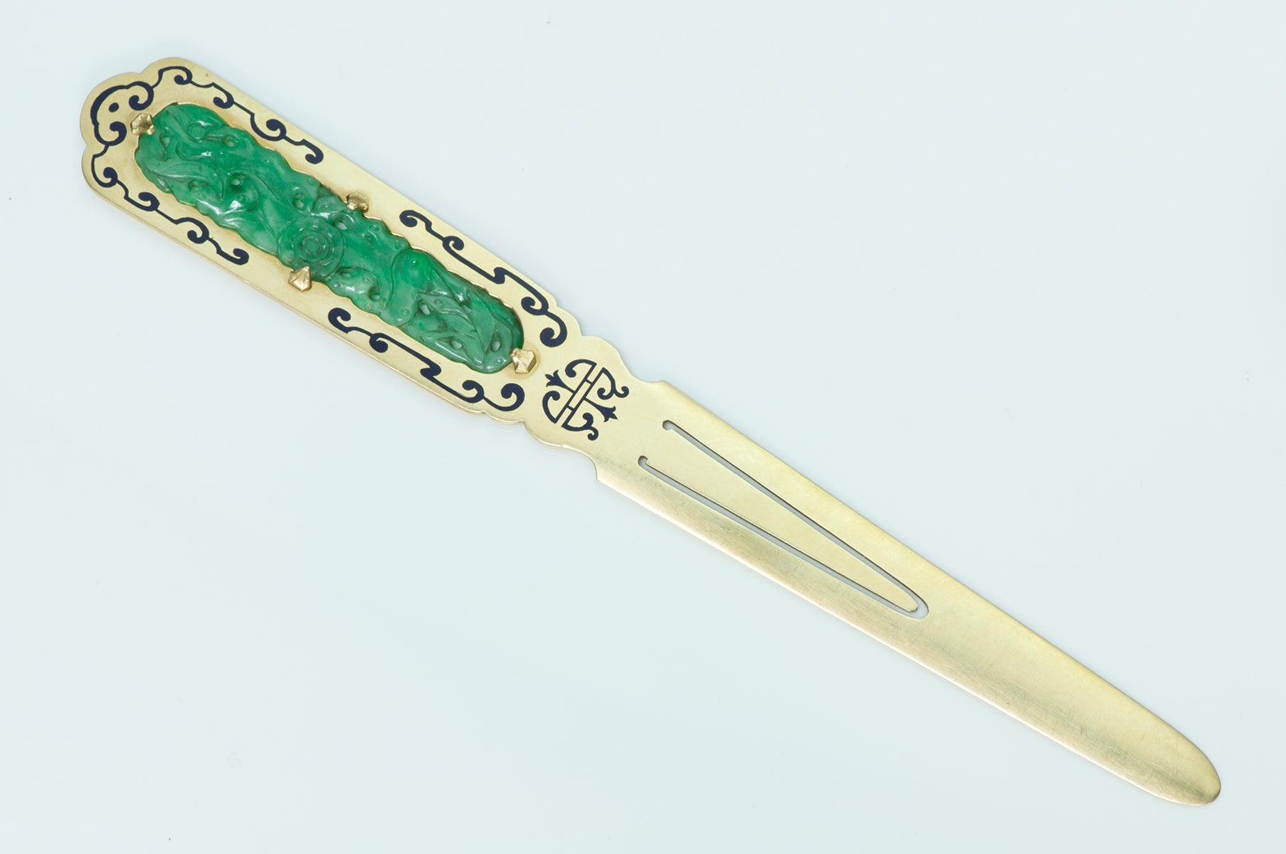 Black Starr & Frost Carved Jade Gold Enamel Letter Opener