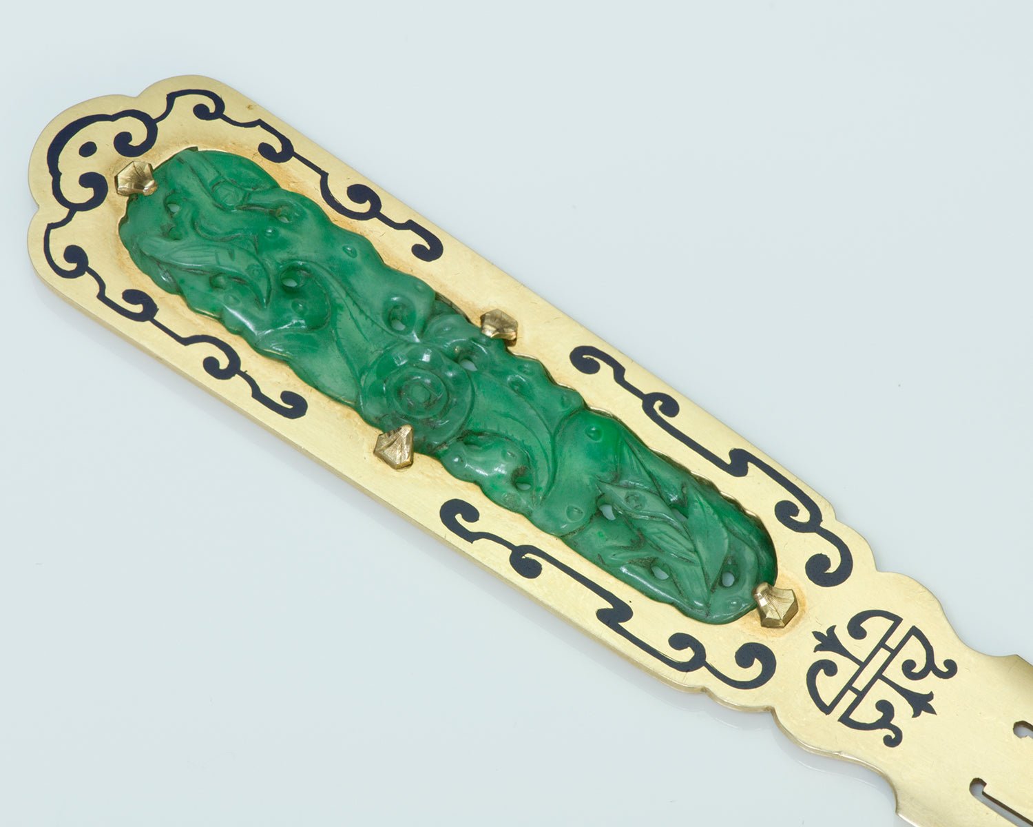 Black Starr & Frost Carved Jade Gold Enamel Letter Opener