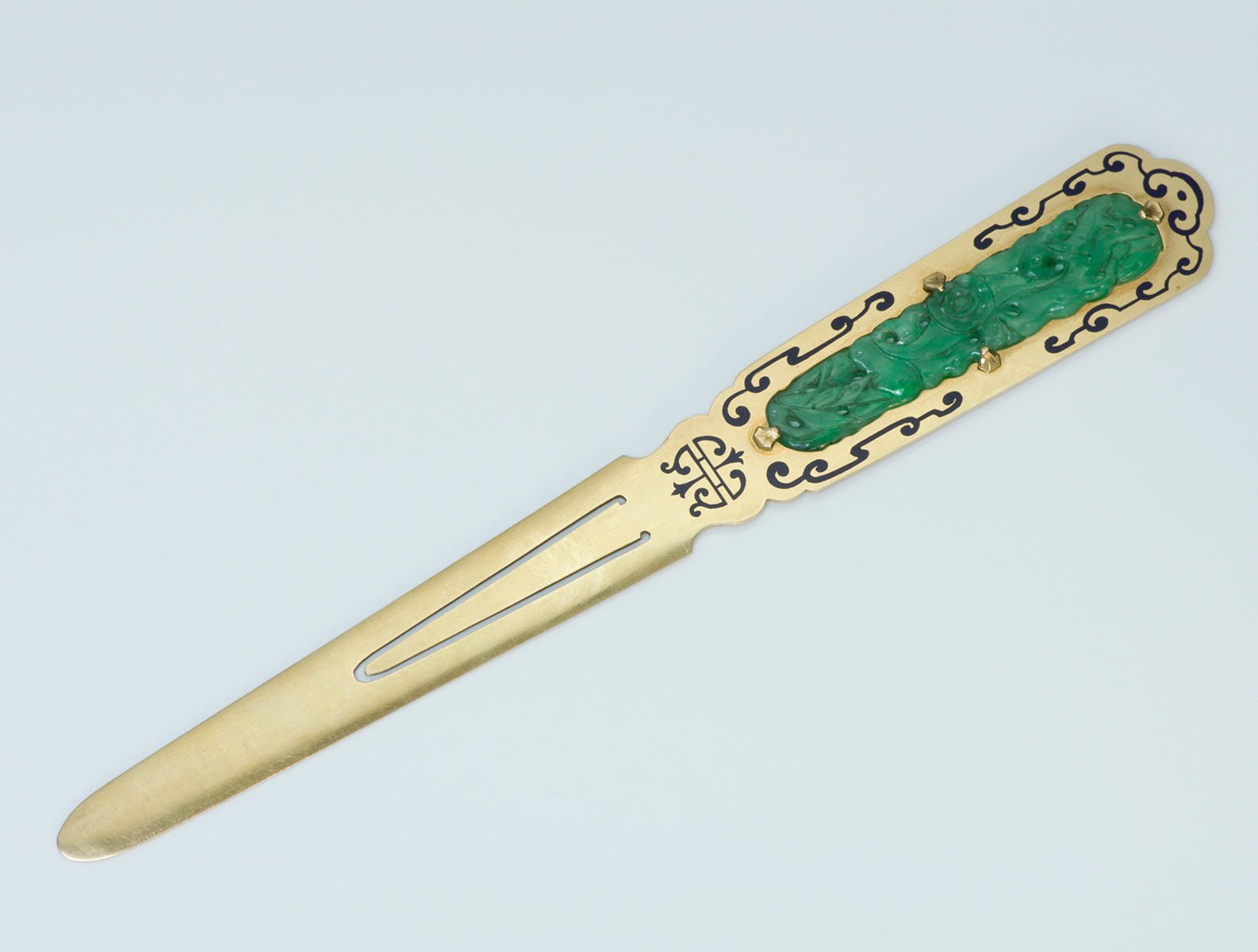 Black Starr & Frost Carved Jade Gold Enamel Letter Opener
