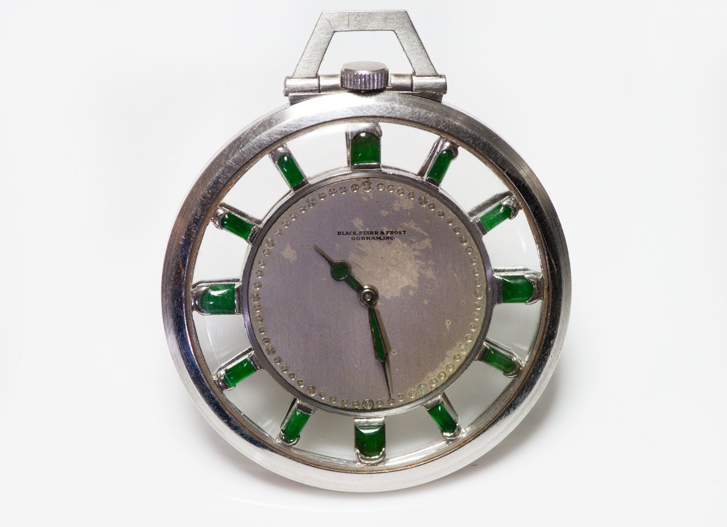 Black Starr & Frost Gorham Antique Platinum Jade Pocket Watch