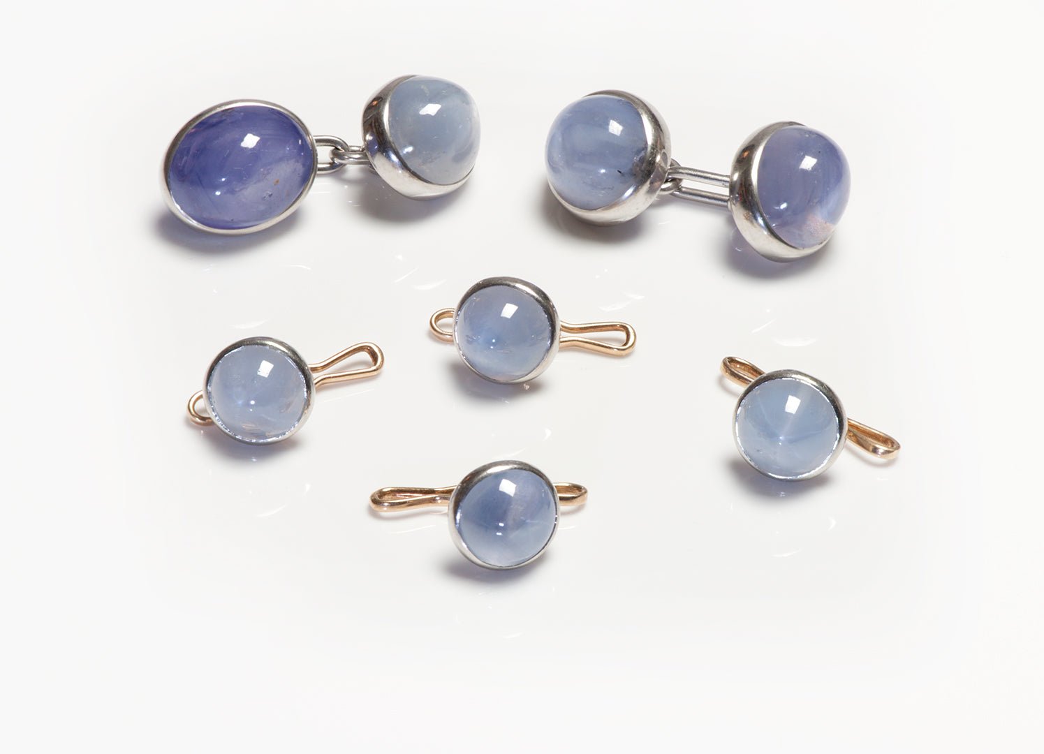 Black Starr & Frost Star Sapphire Gold Cufflink 4 Stud Set