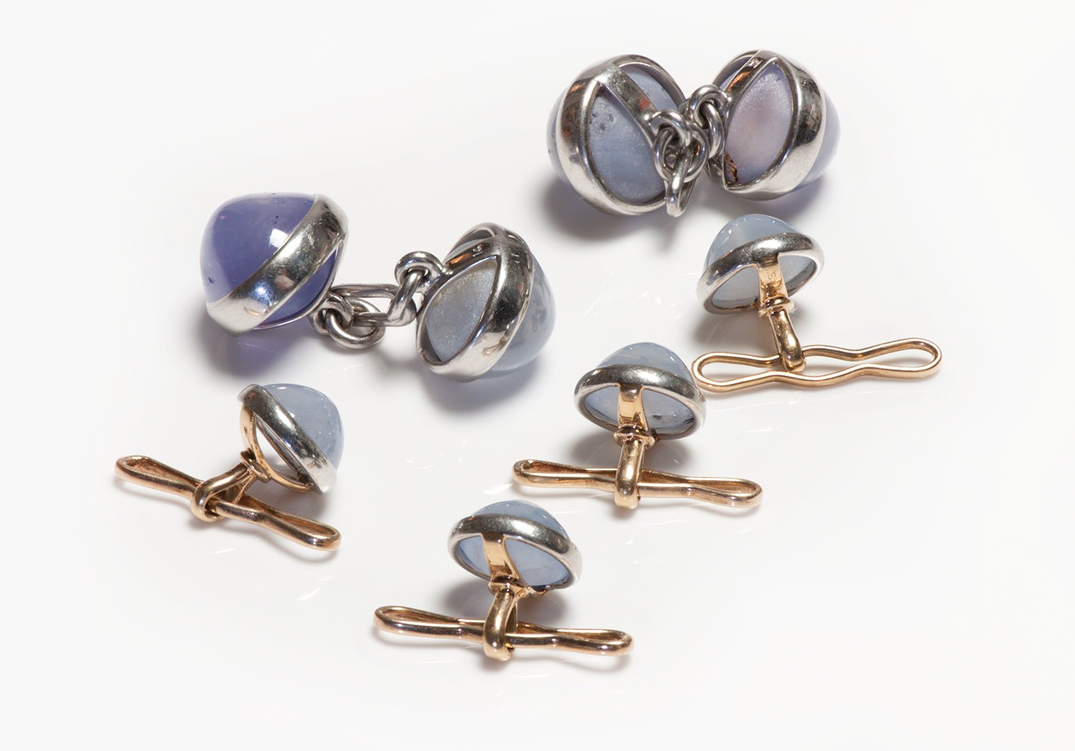 Black Starr & Frost Star Sapphire Gold Cufflink 4 Stud Set