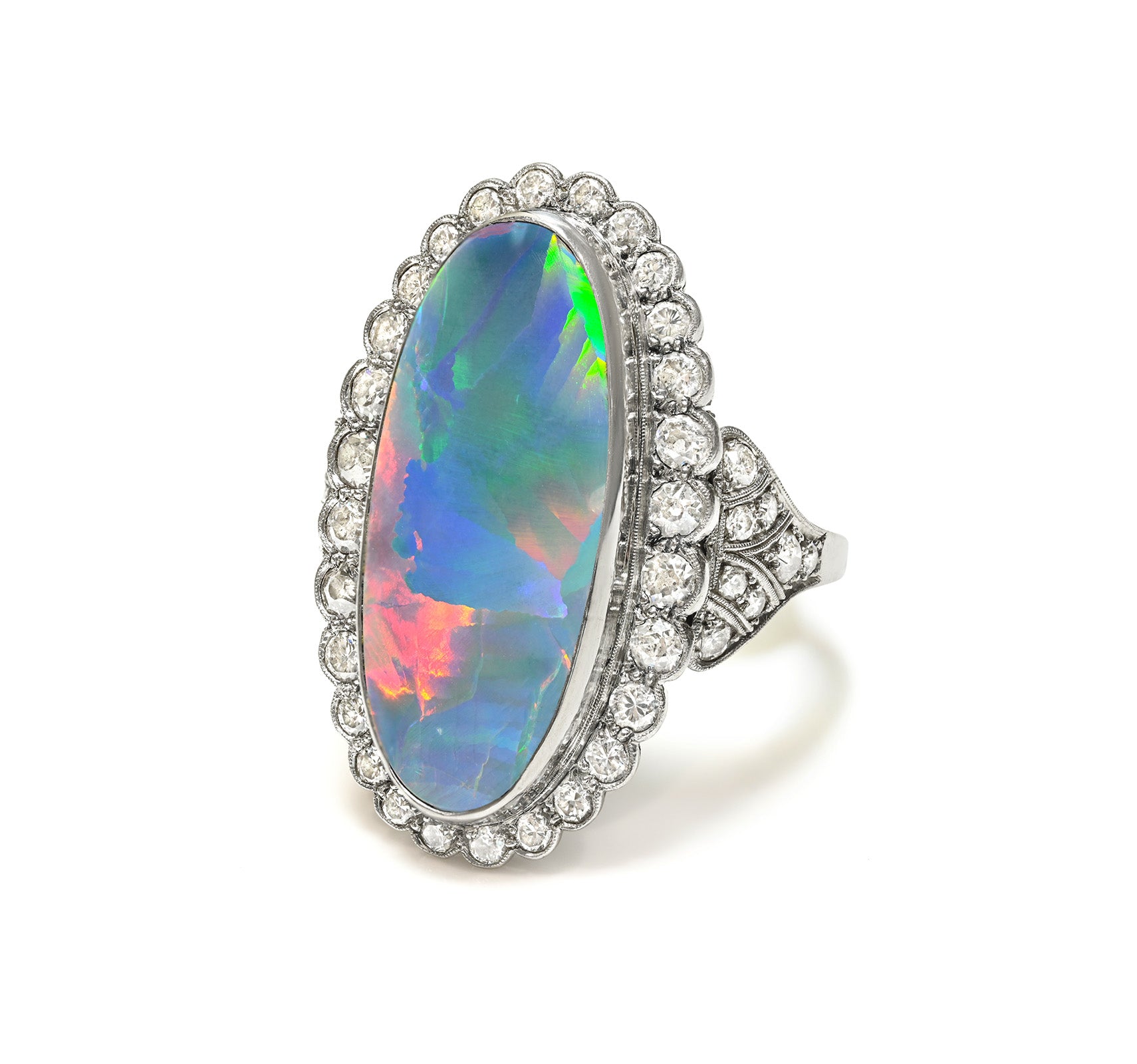 GIA Black Opal Diamond Platinum Ring Deco