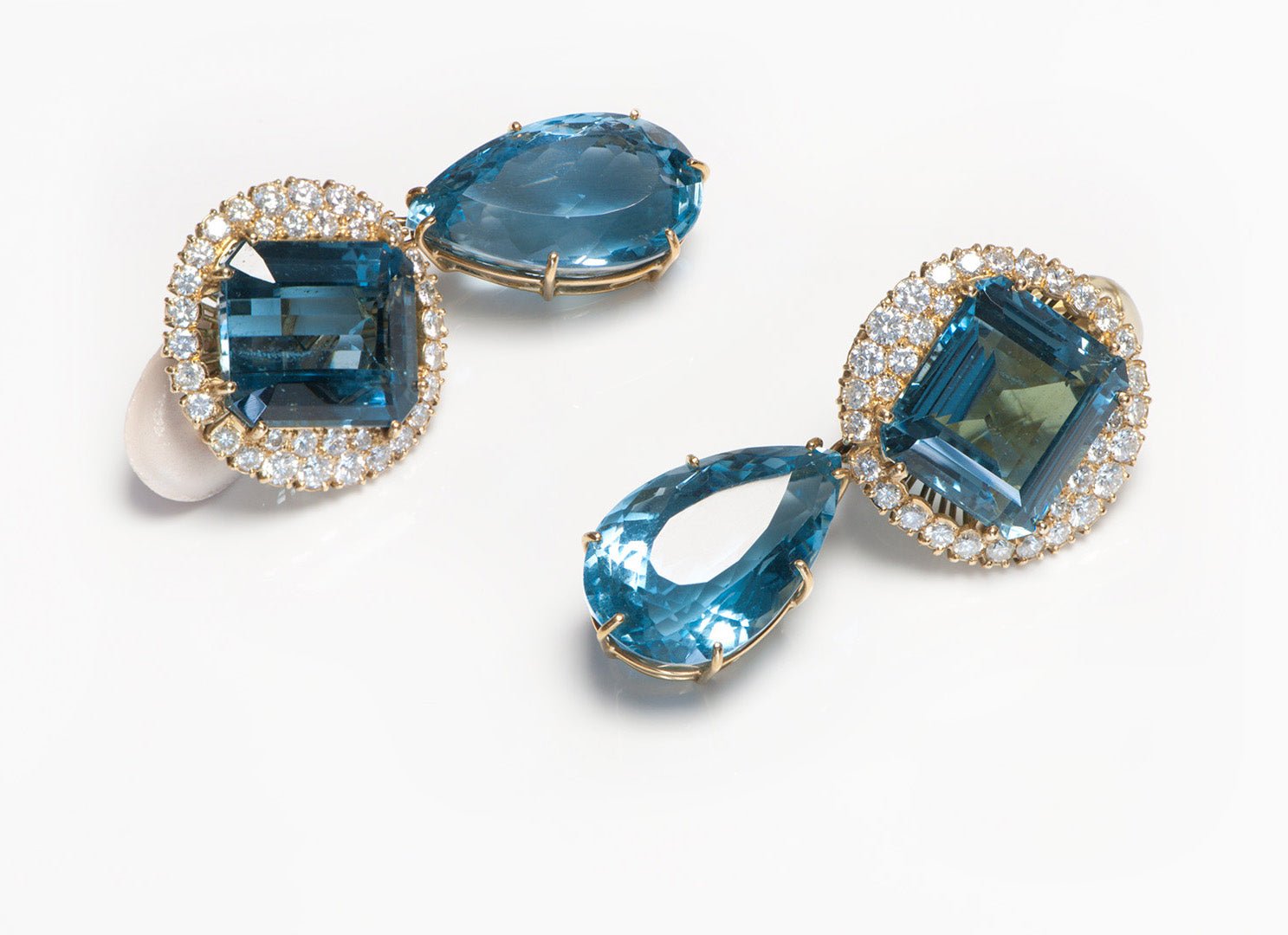 Blue Topaz Diamond Gold Earrings with Detachable Drops