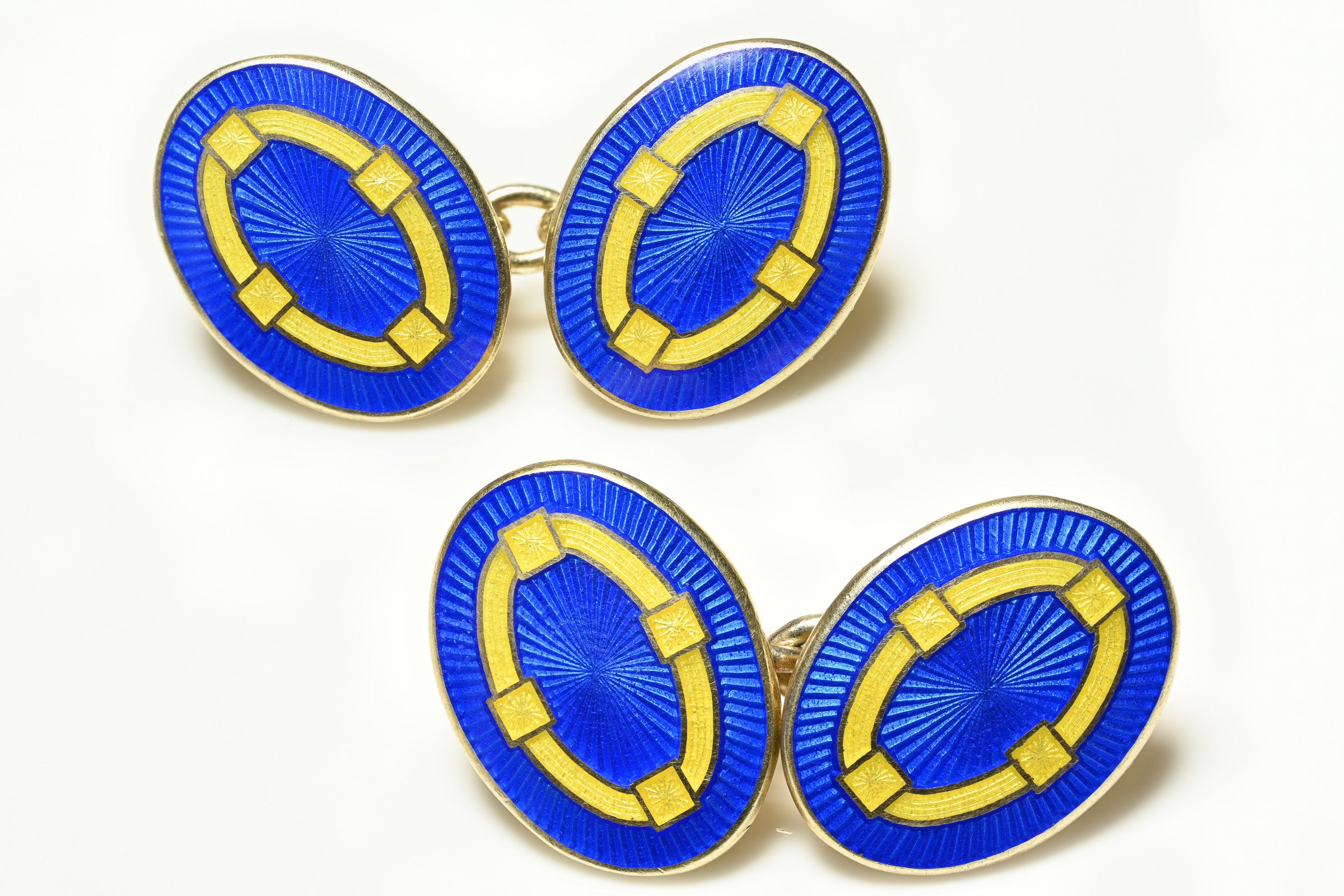Silver Blue Yellow Enamel Cufflinks