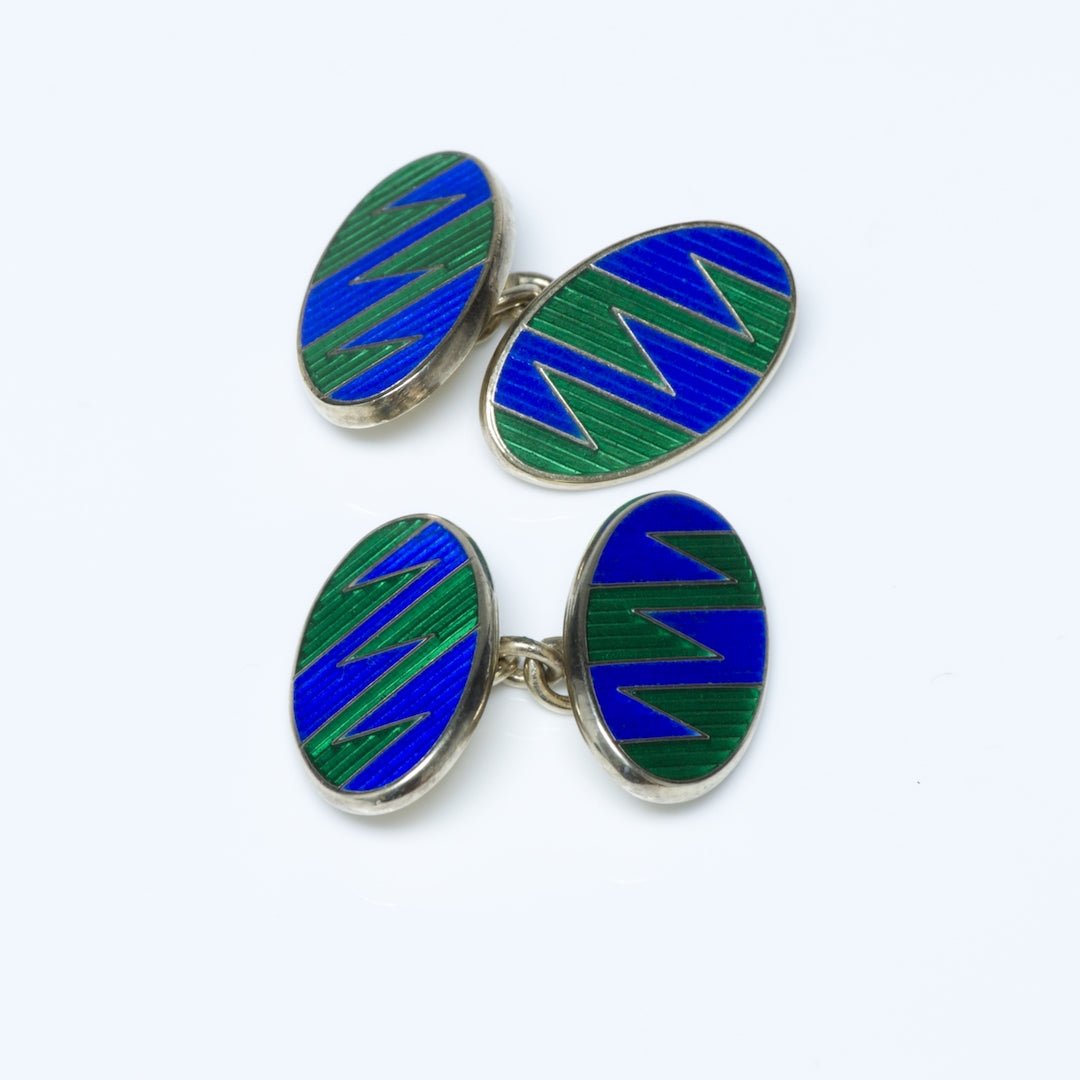 Boardman & Glossop Vintage Sterling Silver Enamel Oval Cufflinks