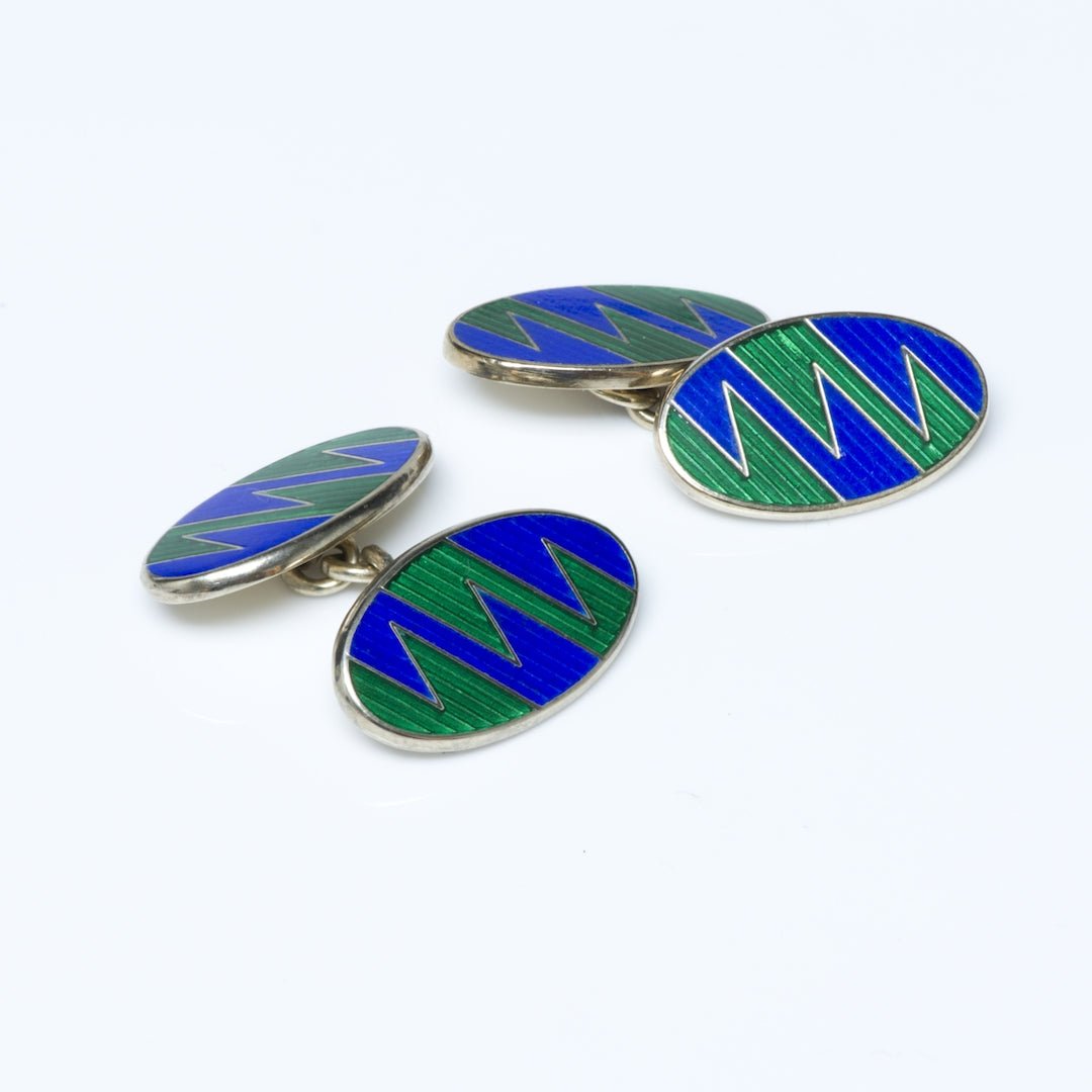 Boardman & Glossop Vintage Sterling Silver Enamel Oval Cufflinks