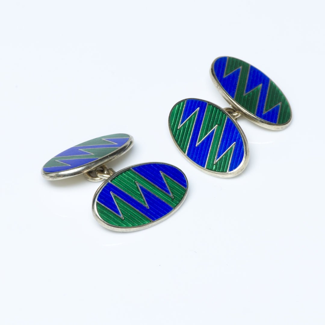 Boardman & Glossop Vintage Sterling Silver Enamel Oval Cufflinks