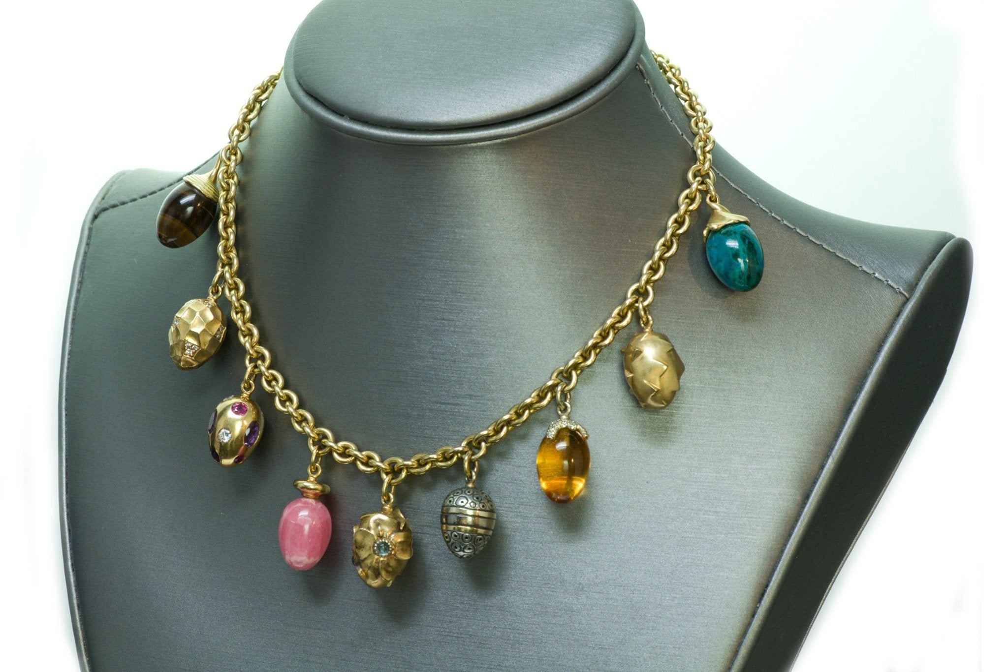 Boregaard 18K Gold Gemstone Egg Charm Necklace