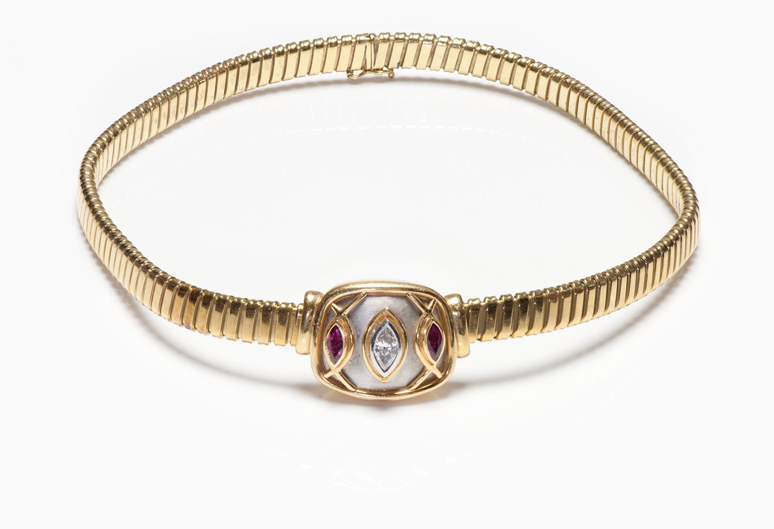Boris LeBeau 18K Gold Platinum Ruby & Diamond Necklace