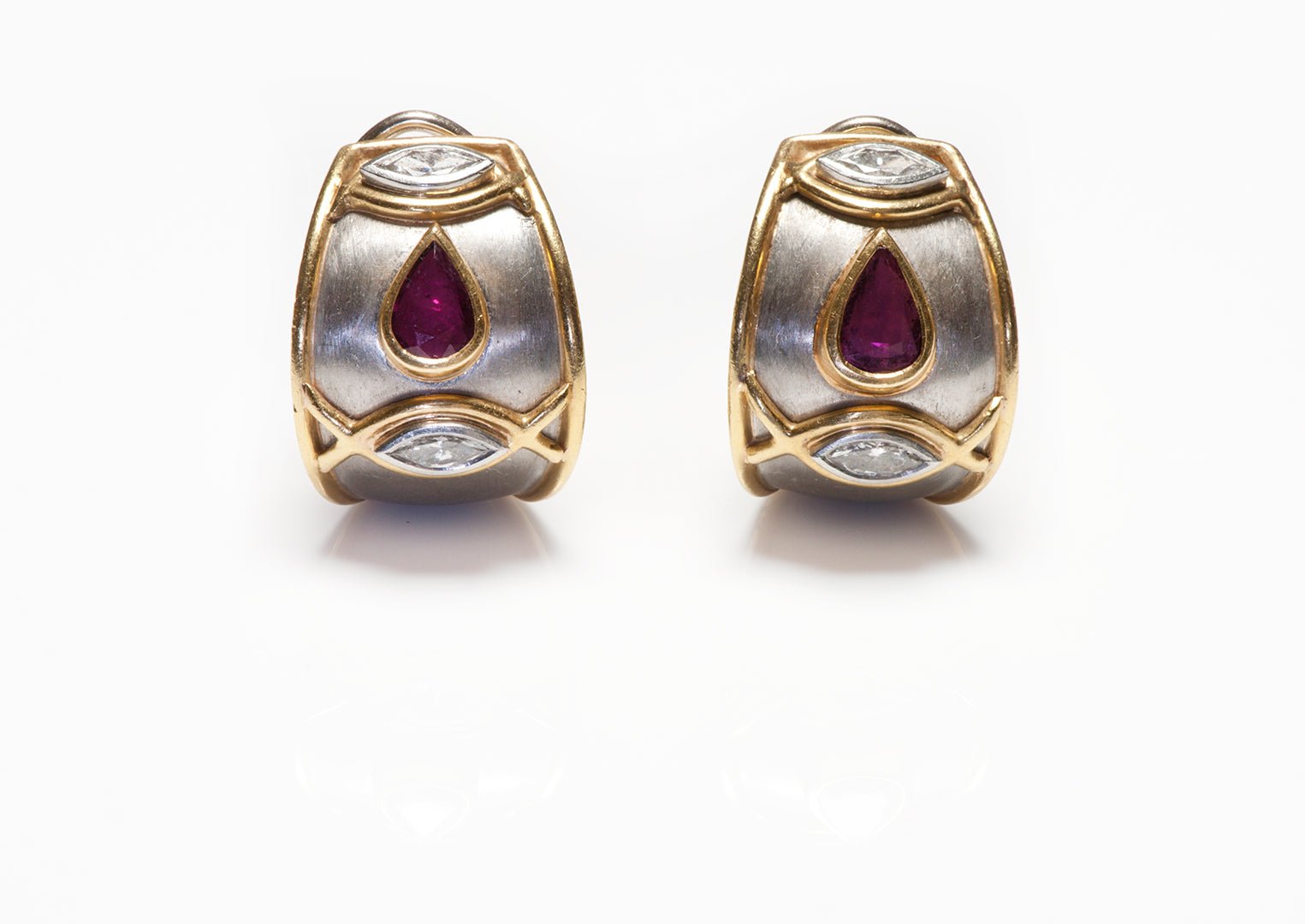 Boris LeBeau Platinum Gold Ruby & Diamond Earrings