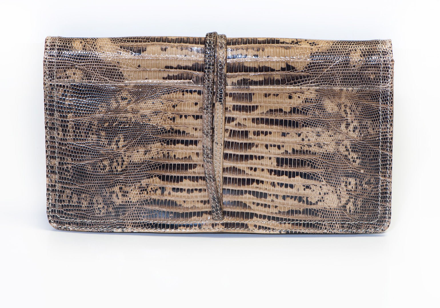 Bottega Veneta Brown Lizard Flap Clutch Bag