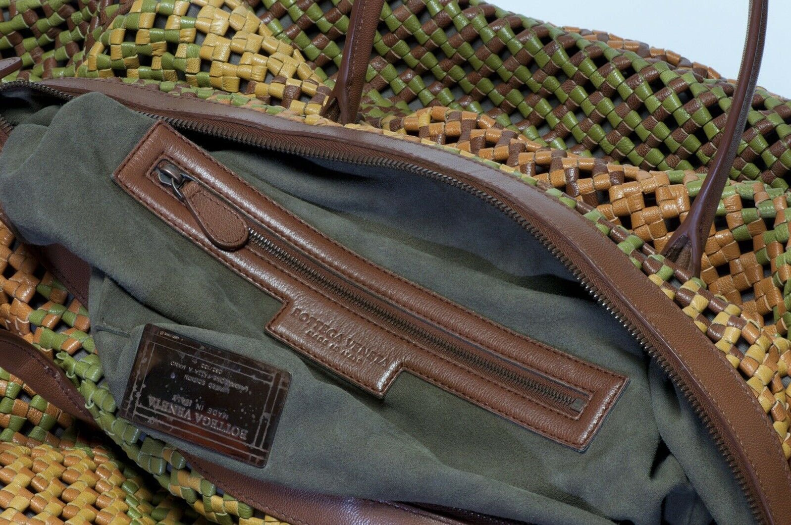 Bottega Veneta Green Orange Brown Intrecciato Leather Hobo Bag