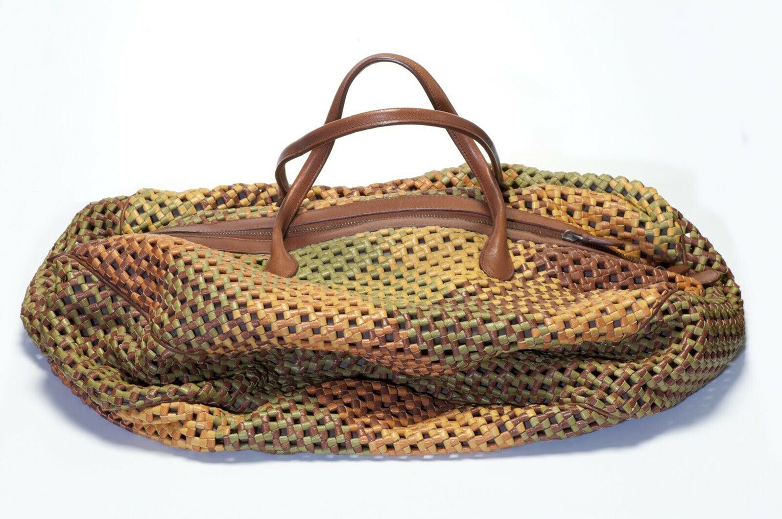 Bottega Veneta Green Orange Brown Intrecciato Leather Hobo Bag