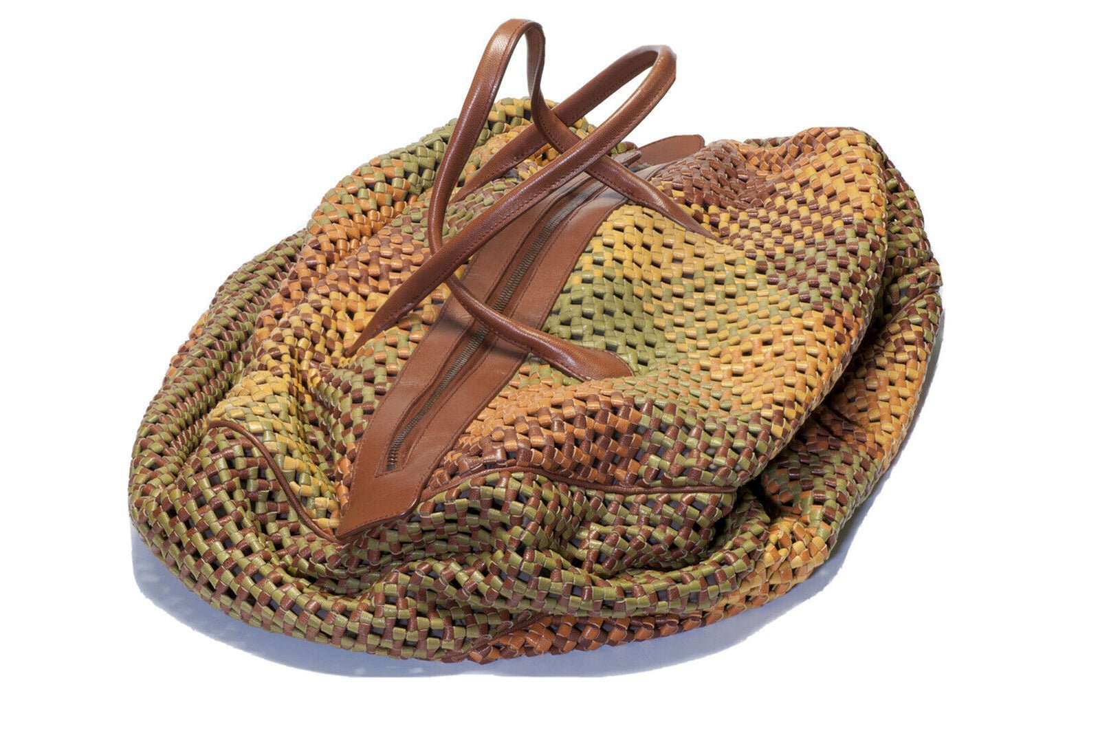 Bottega Veneta Green Orange Brown Intrecciato Leather Hobo Bag