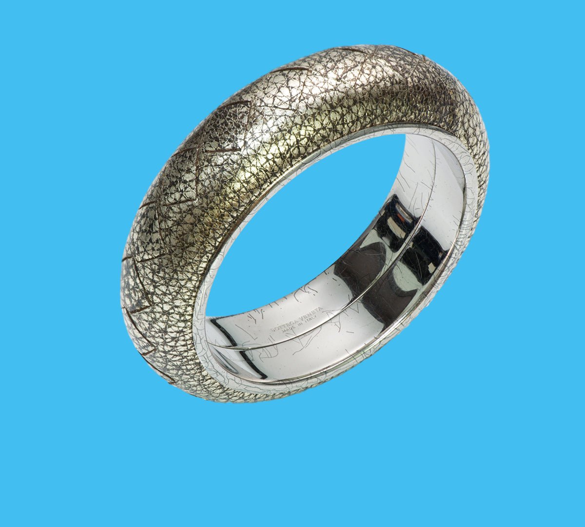 Bottega Veneta Silver Leather Bangle