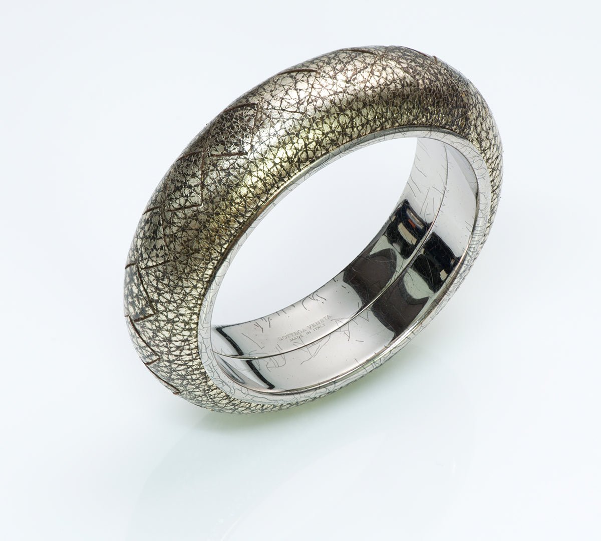 Bottega Veneta Silver Leather Bangle