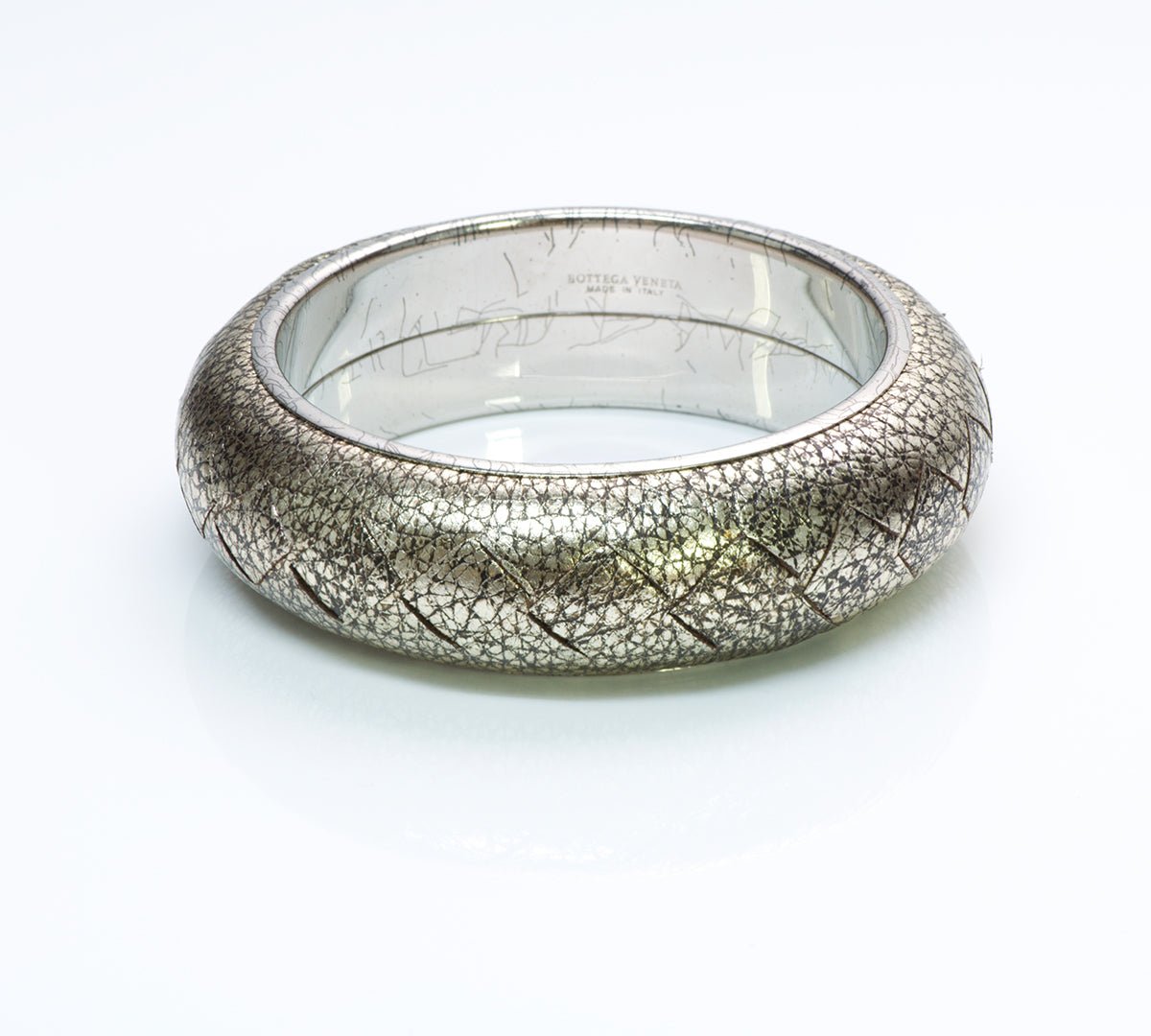 Bottega Veneta Silver Leather Bangle