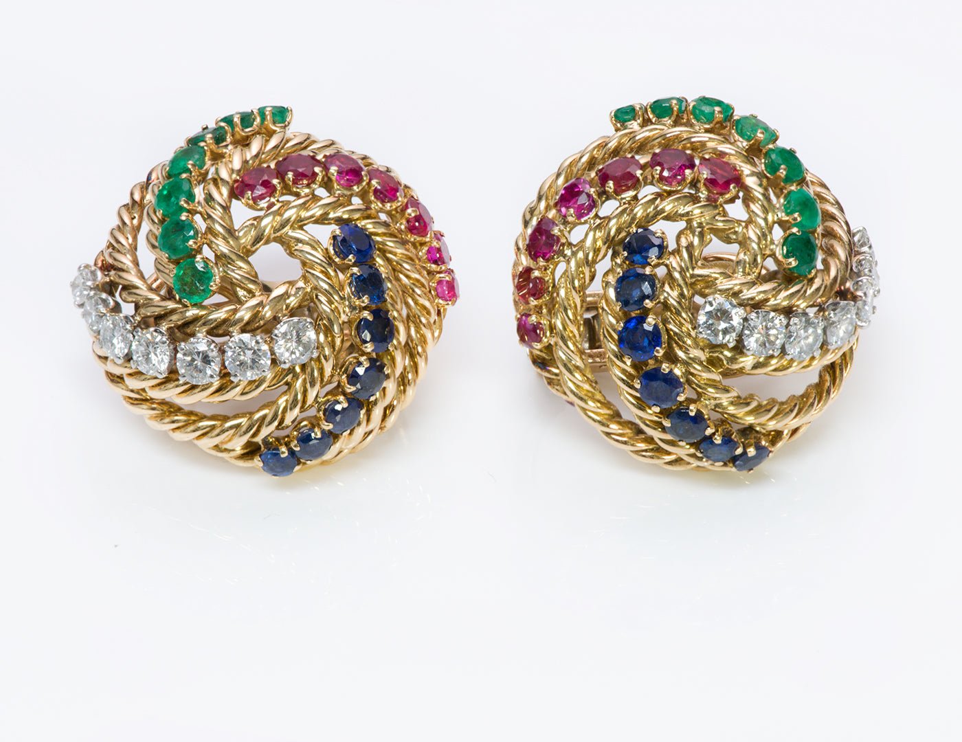 Boucheron Diamond Emerald Sapphire 18K Gold Earrings