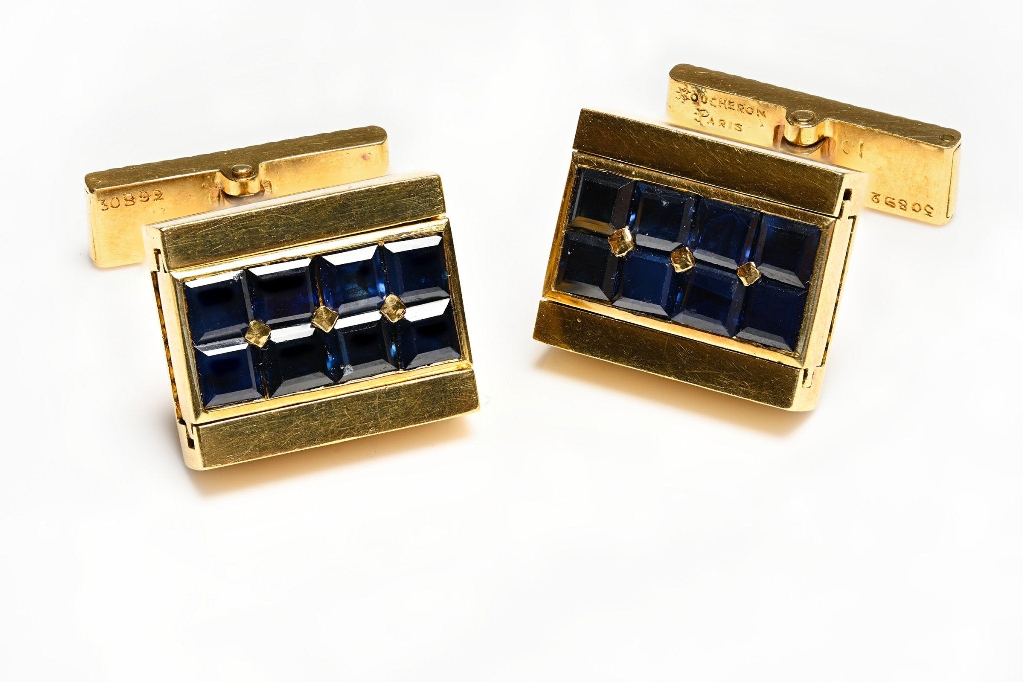 Boucheron Paris 18K Gold Sapphire Reversible Cufflinks