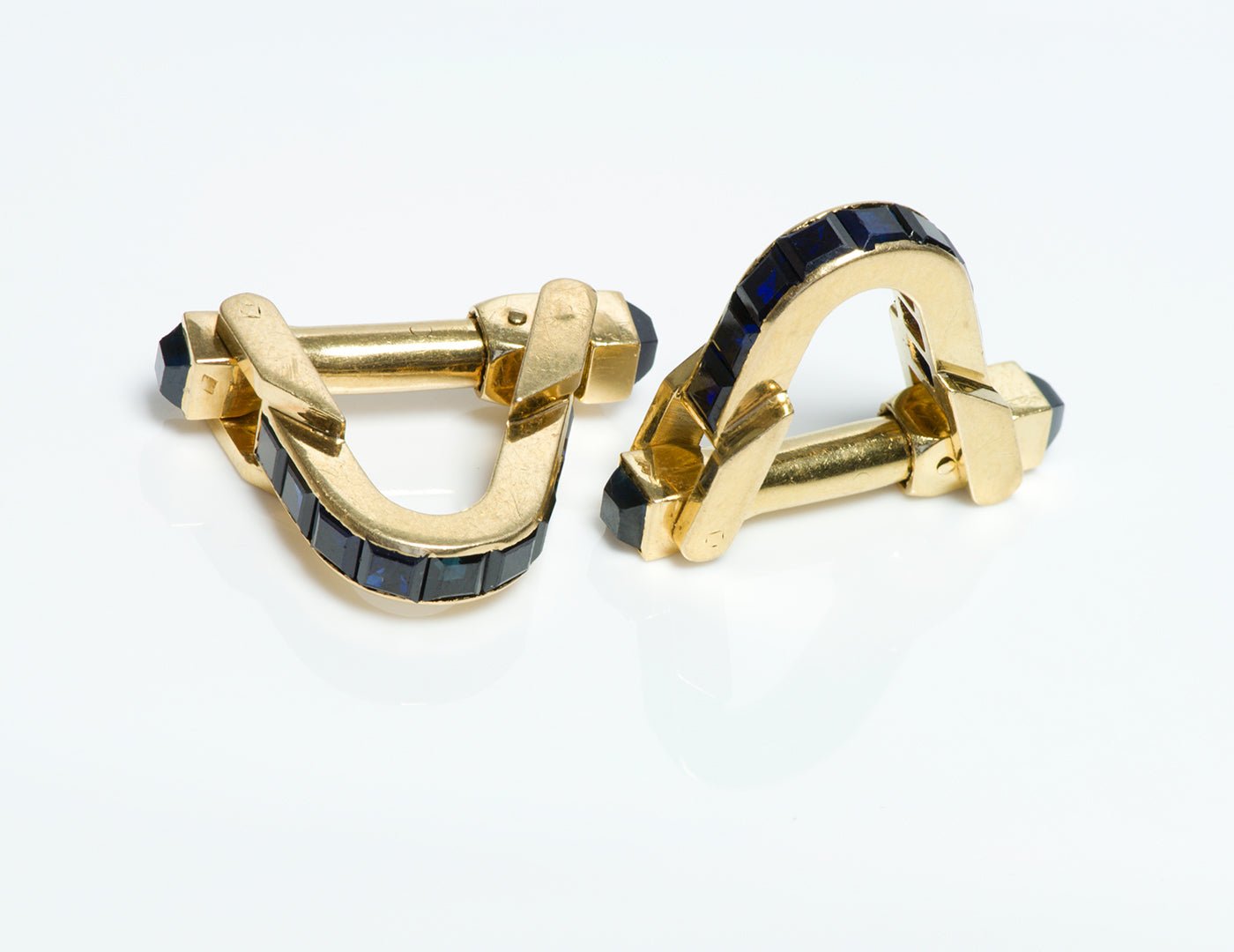 Boucheron Paris 18K Gold Sapphire Stirrup Cufflinks