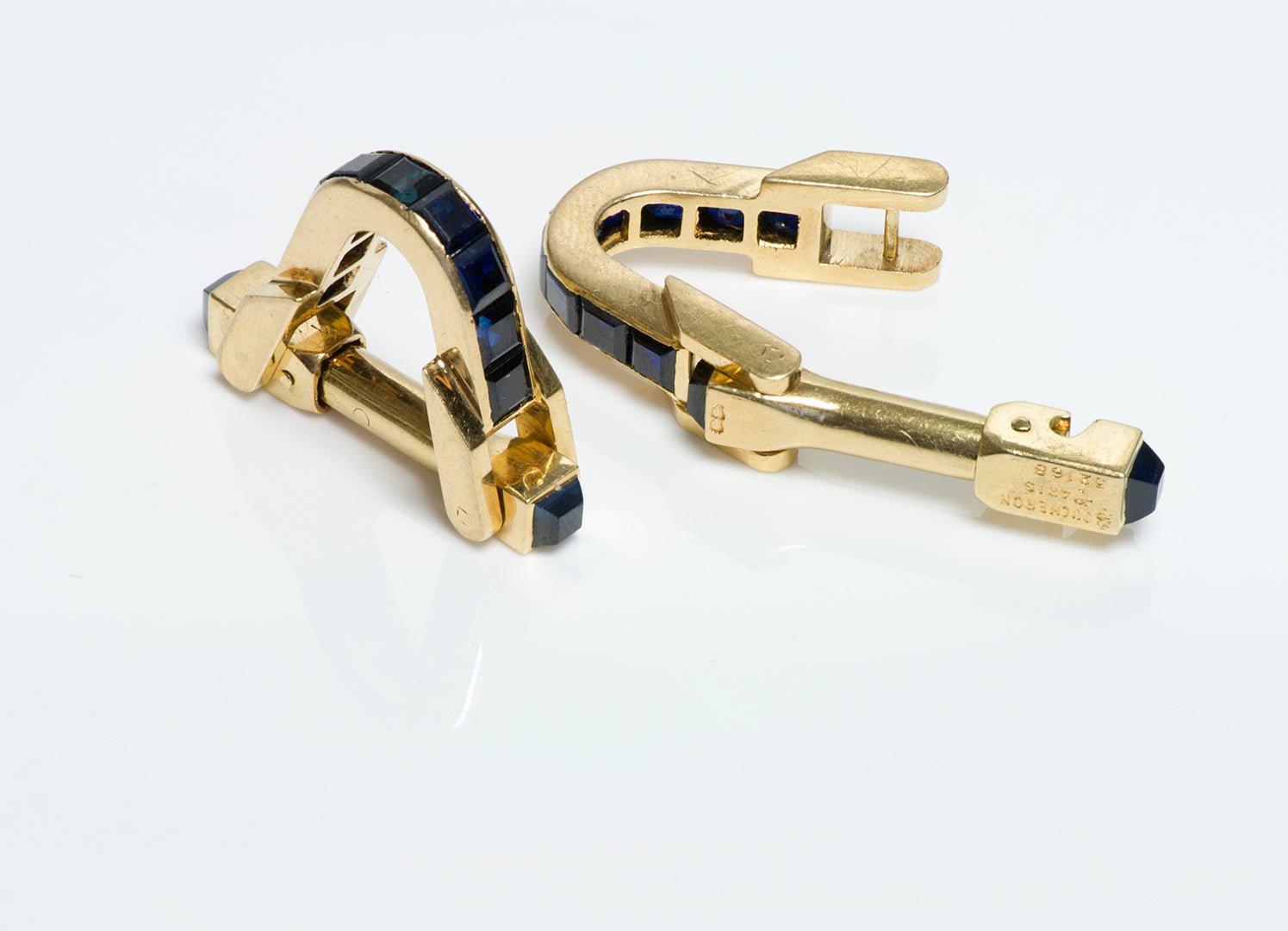 Boucheron Paris 18K Gold Sapphire Stirrup Cufflinks