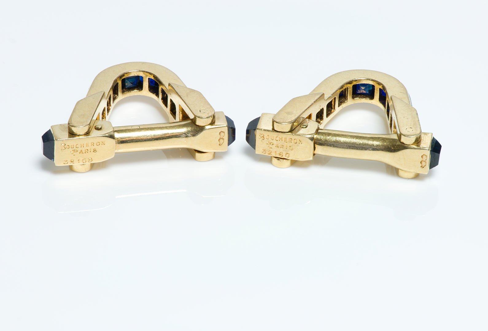 Boucheron Paris 18K Gold Sapphire Stirrup Cufflinks