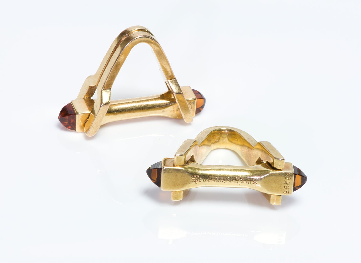 Boucheron Paris 18K Yellow Gold Topaz Stirrup Cufflinks