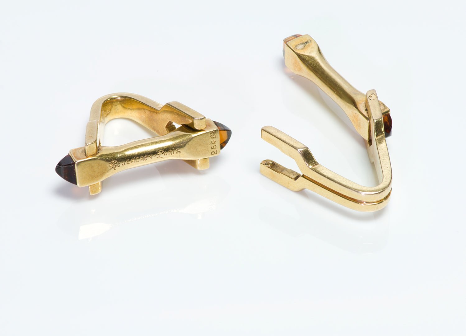 Boucheron Paris 18K Yellow Gold Topaz Stirrup Cufflinks