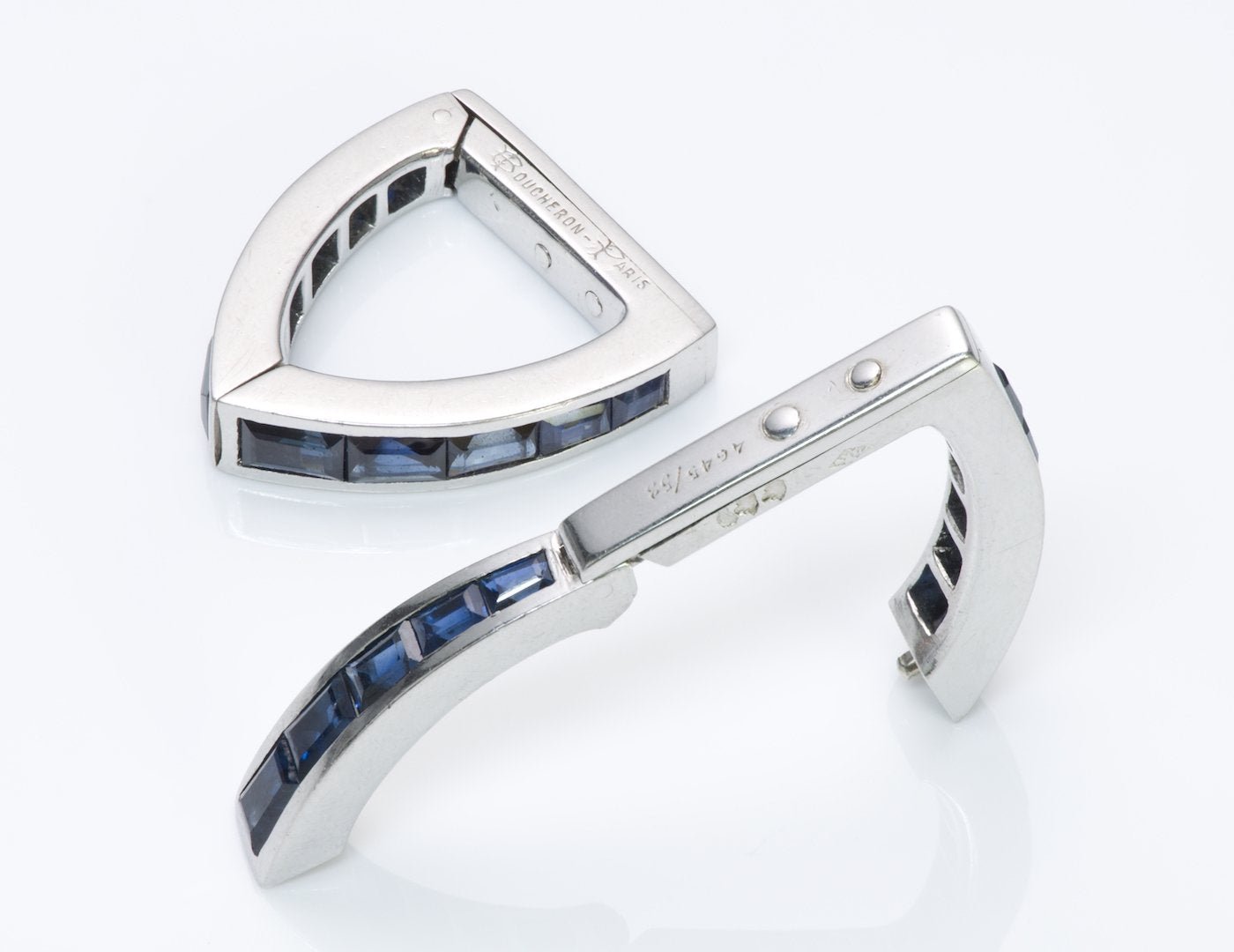 Boucheron White Gold Sapphire Stirrup Cufflinks