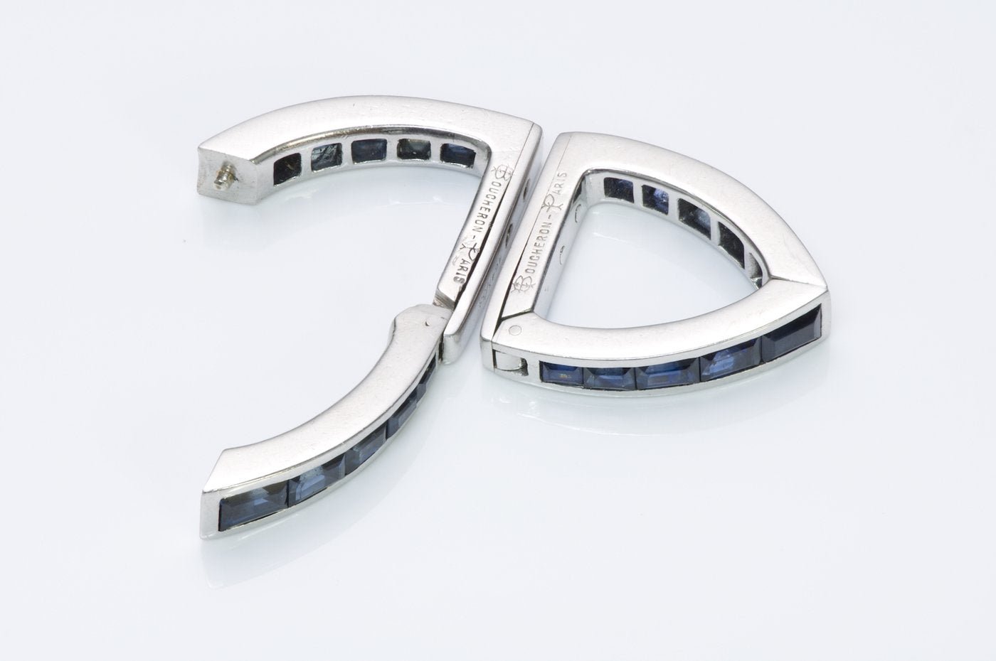 Boucheron White Gold Sapphire Stirrup Cufflinks
