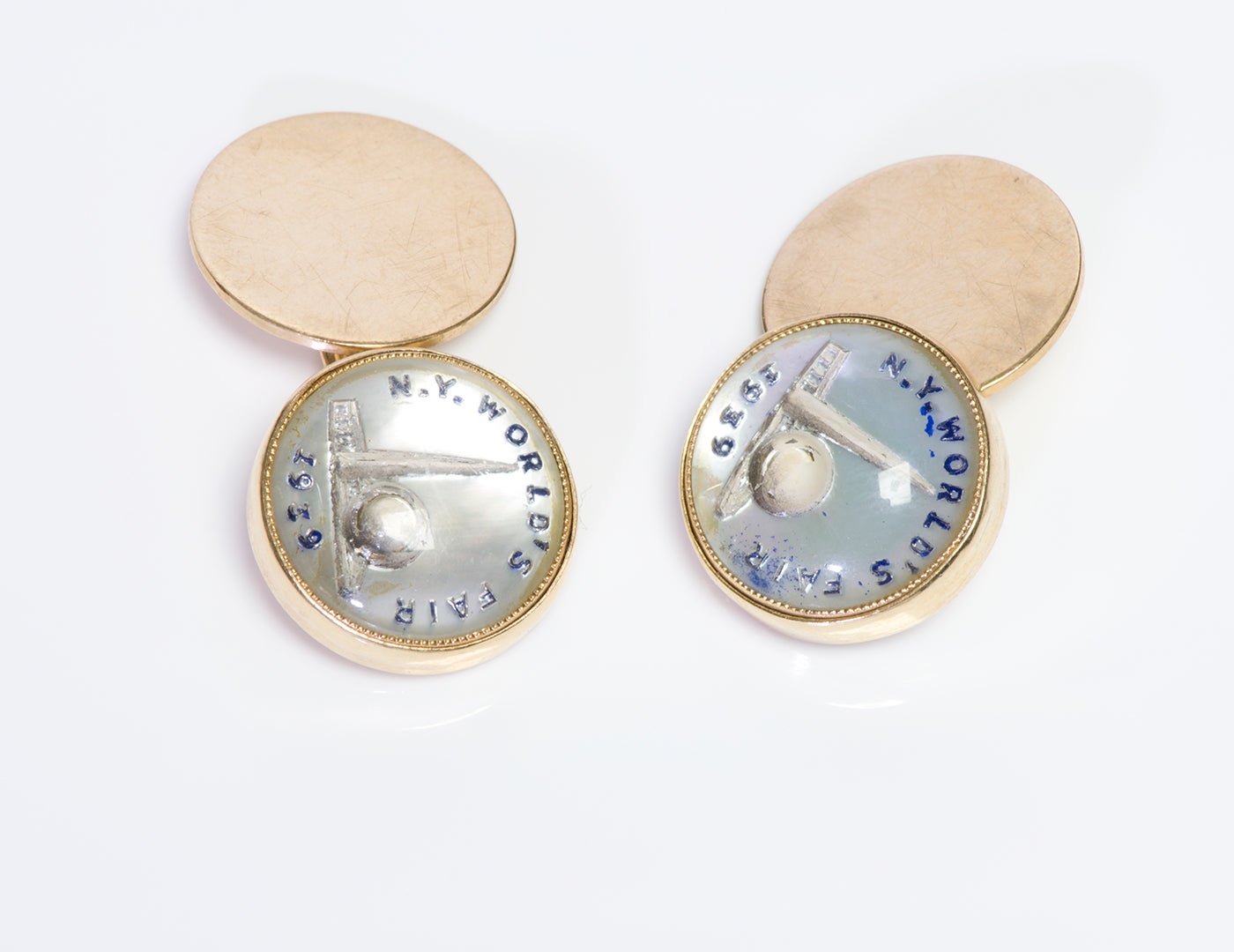 Brooks Brothers 1939 New York World's Fair Gold Reverse Crystal Cufflinks