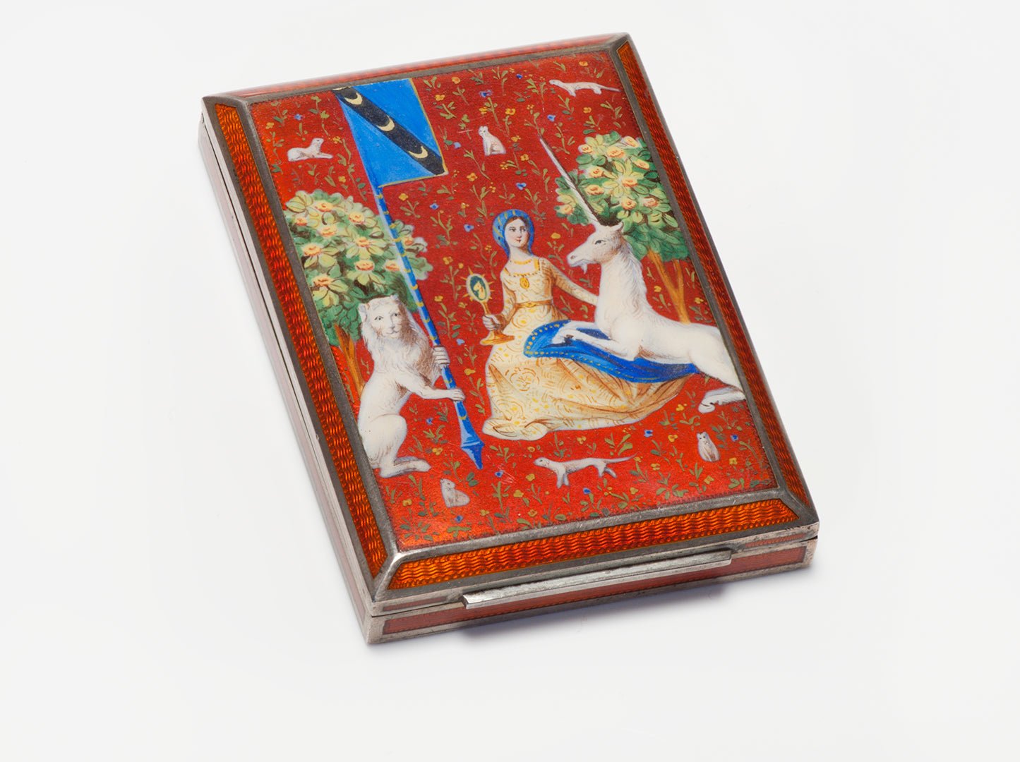 Bruder Frank Silver Guilloche Enamel Case "Medieval" Lady & the Unicorn