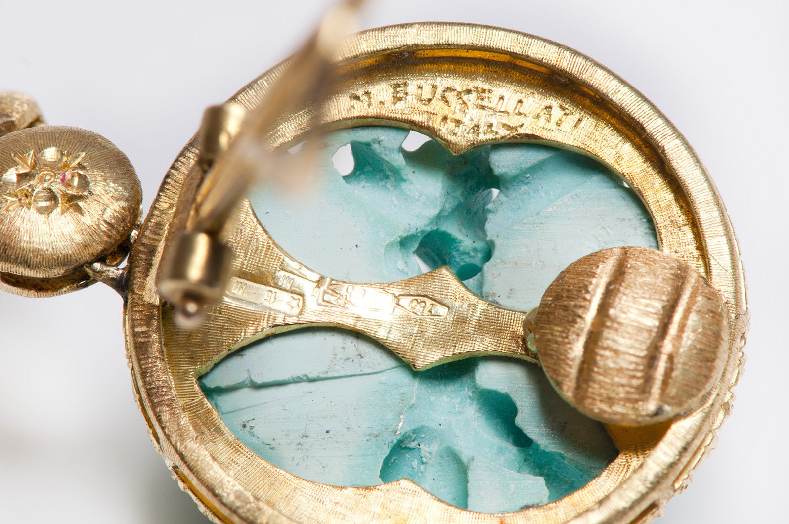 Buccellati 18K Gold Carved Turquoise Earrings