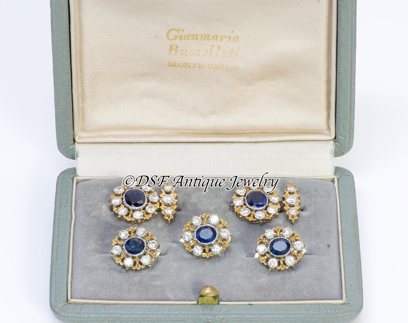 Buccellati 18K Gold Sapphire Diamond Cufflink & Stud Set