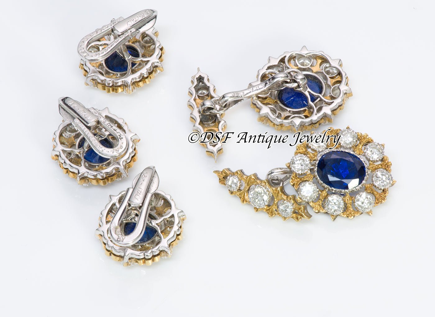 Buccellati 18K Gold Sapphire Diamond Cufflink & Stud Set