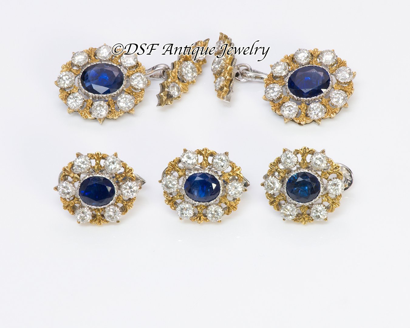 Buccellati 18K Gold Sapphire Diamond Cufflink & Stud Set