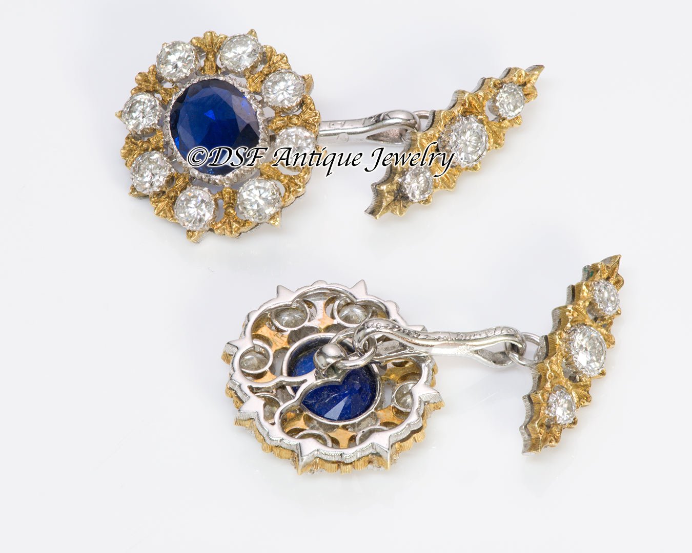 Buccellati 18K Gold Sapphire Diamond Cufflink & Stud Set