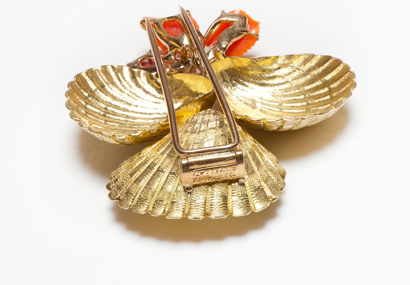 Buccellati 18K Yellow Gold Pearl Coral Shell Brooch
